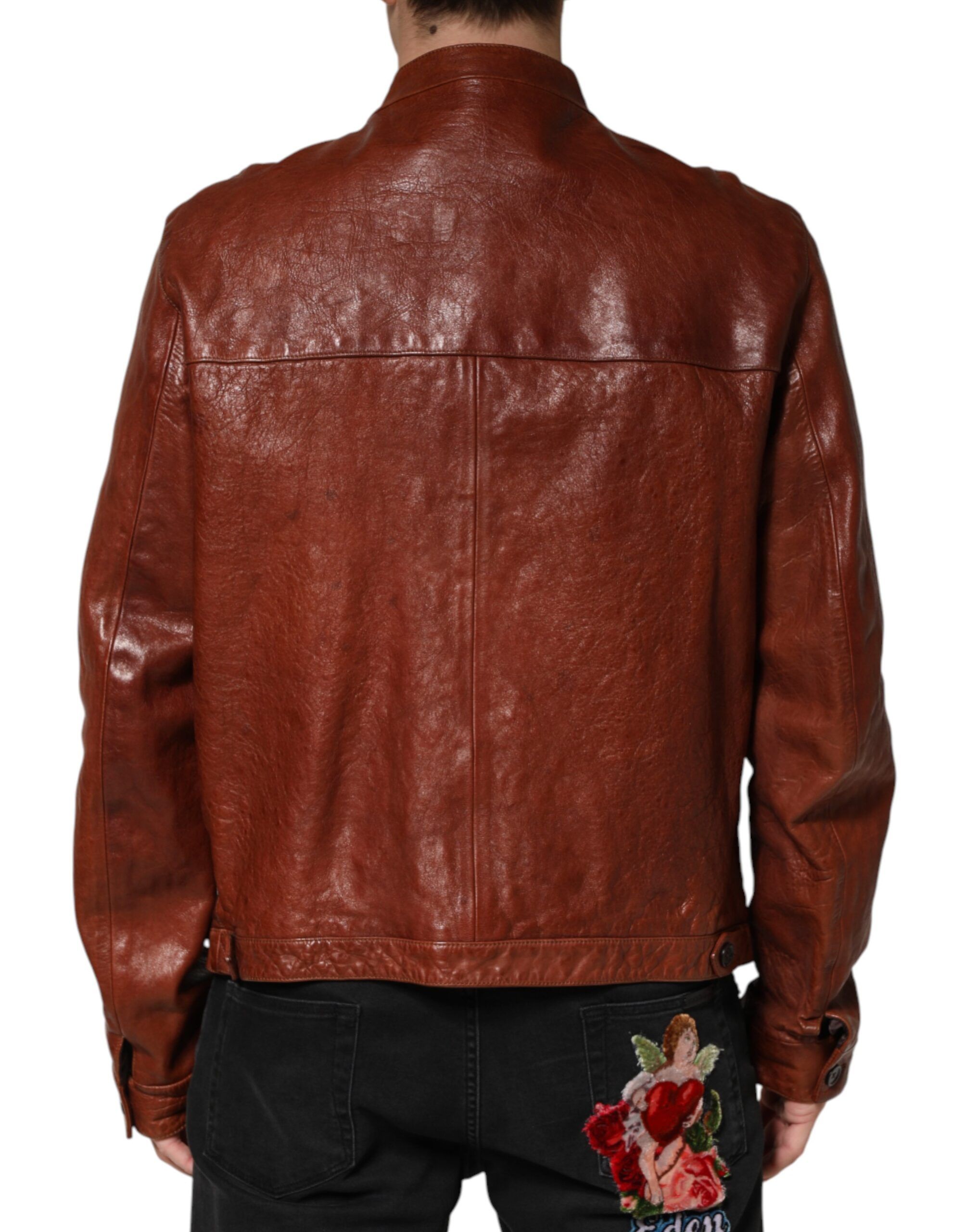 Leather Button Down Men Biker Men's Jacket - Dolce & Gabbana - Modalova
