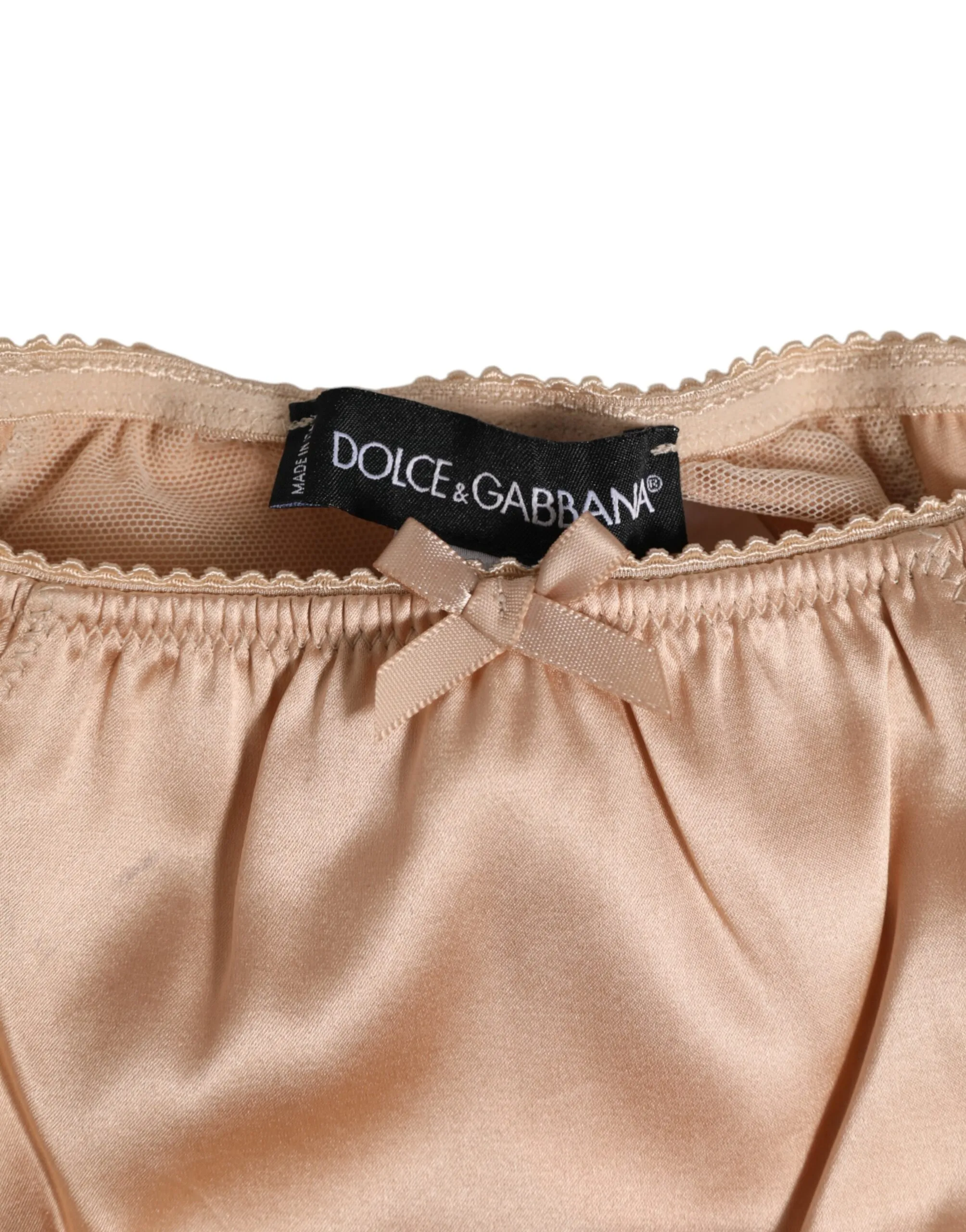 Beige Silk Satin Bow Lace Trim Women's Underwear - Dolce & Gabbana - Modalova