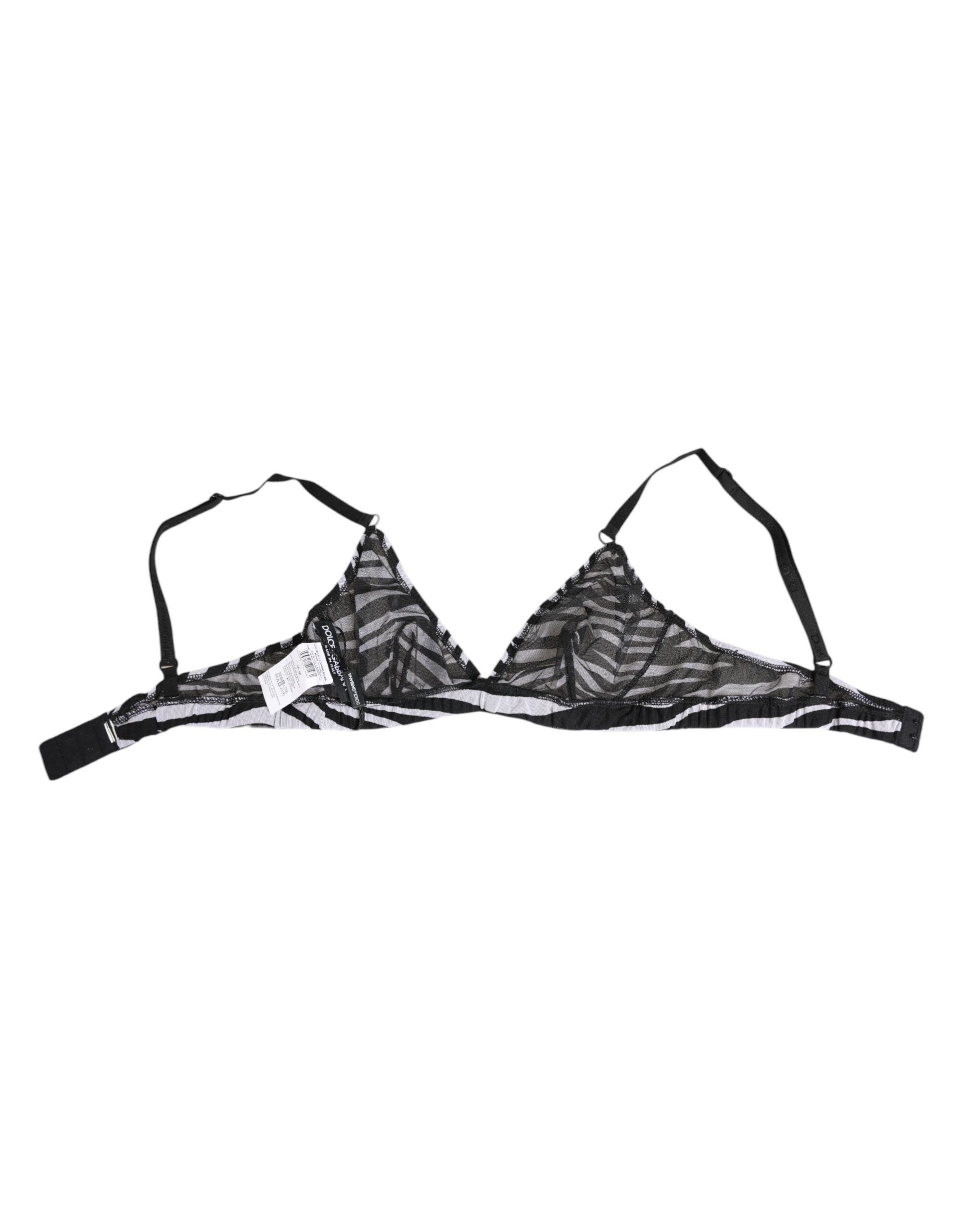 Black White Zebra Print Sheer Mesh Bralette Women's Underwear - Dolce & Gabbana - Modalova