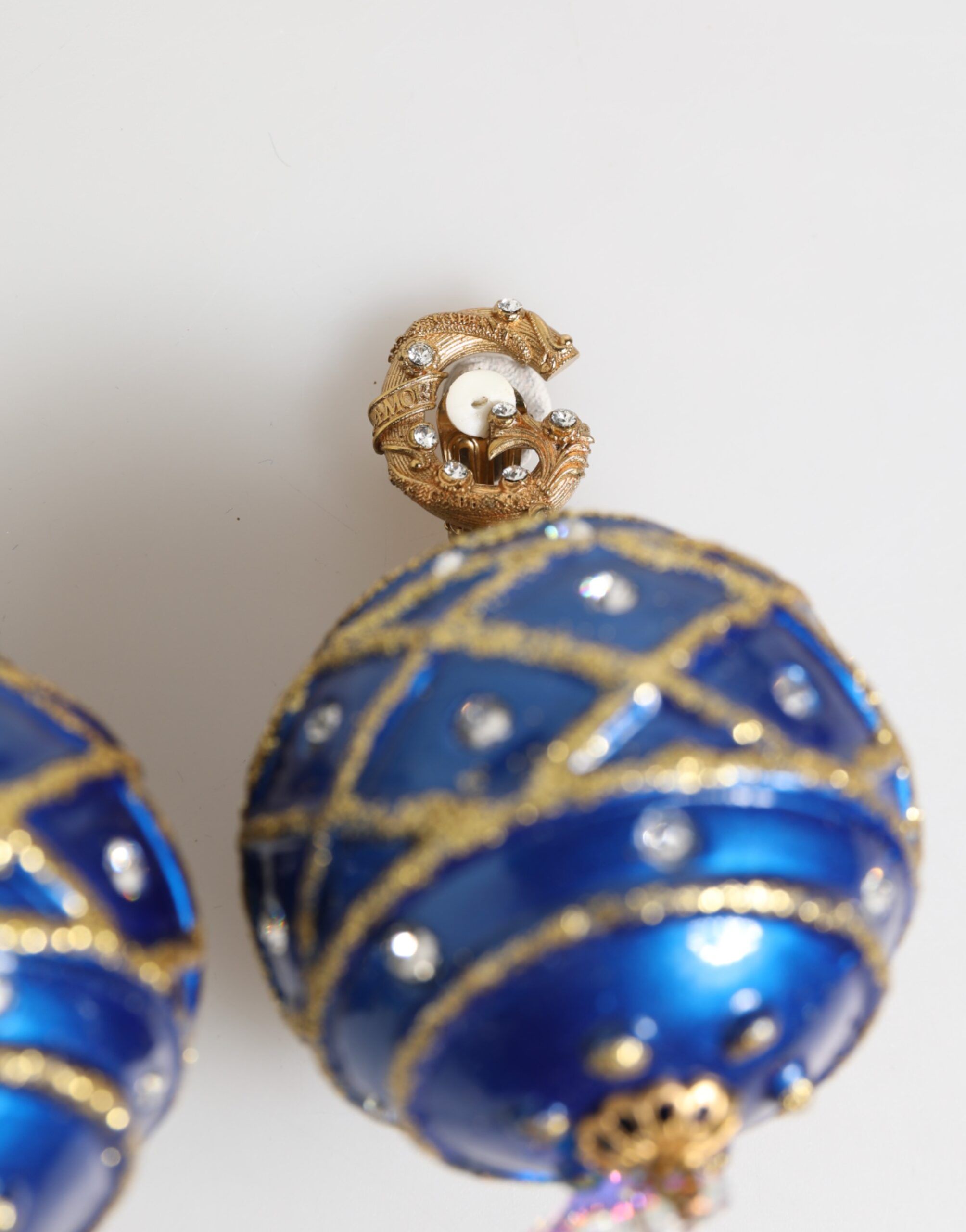 Brass Blue Christmas Ball Crystal Drop Clip On Women's Earrings - Dolce & Gabbana - Modalova