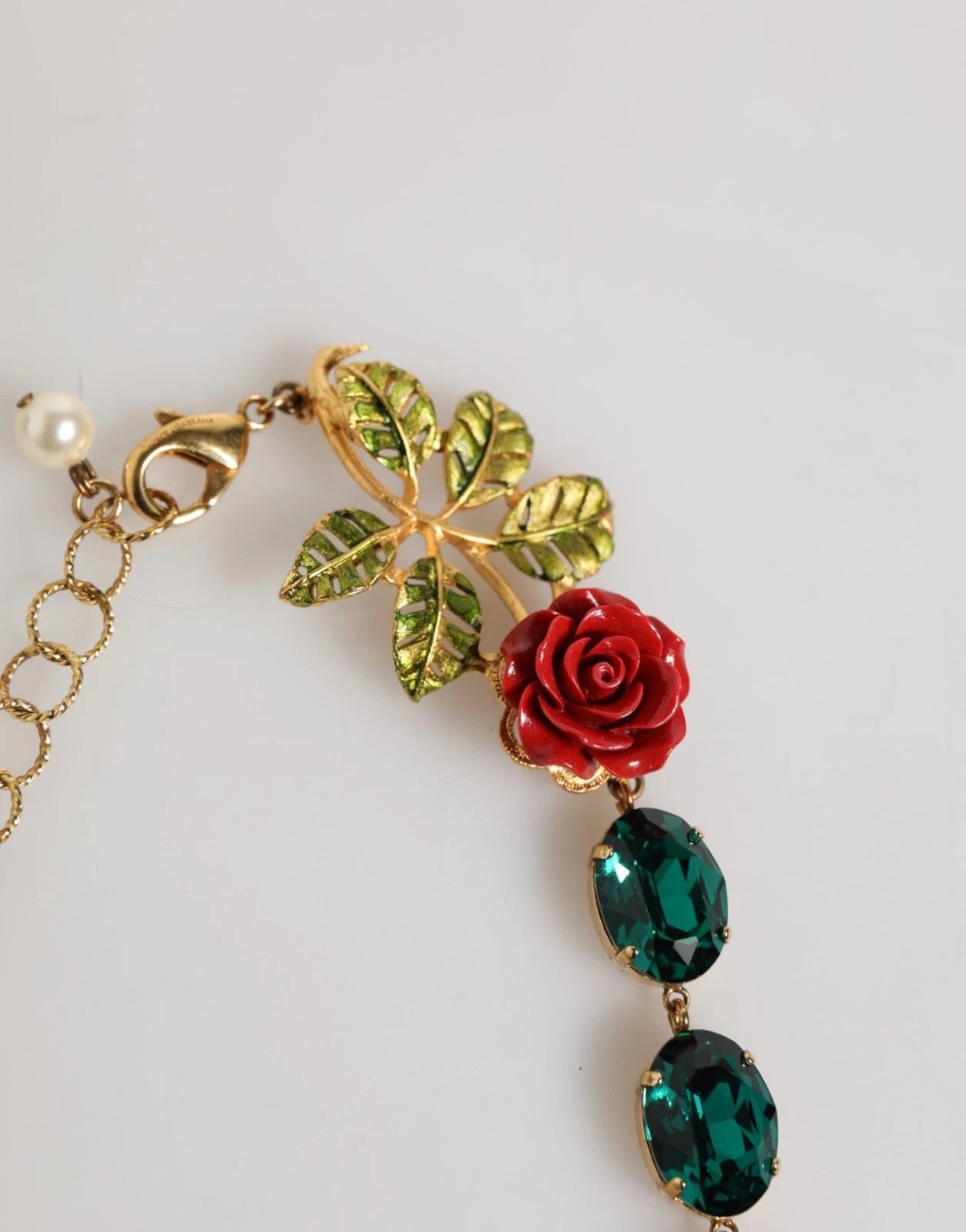 Red Rose Crystal Gold-Tone Chain Women's Necklace (Pre-Owned) - Dolce & Gabbana - Modalova