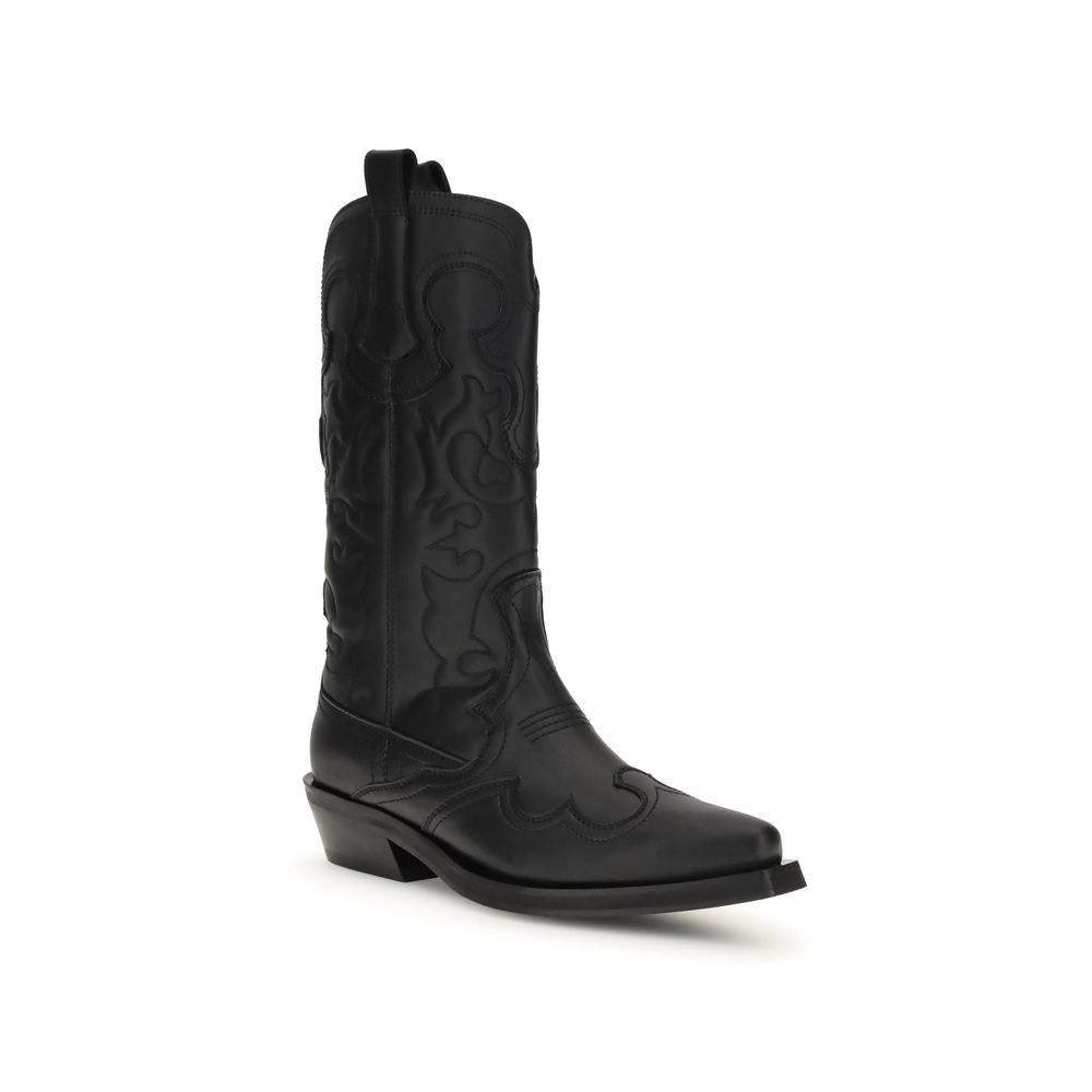 Recycled Leather Lace-Up Women's Boots - Ganni - Modalova