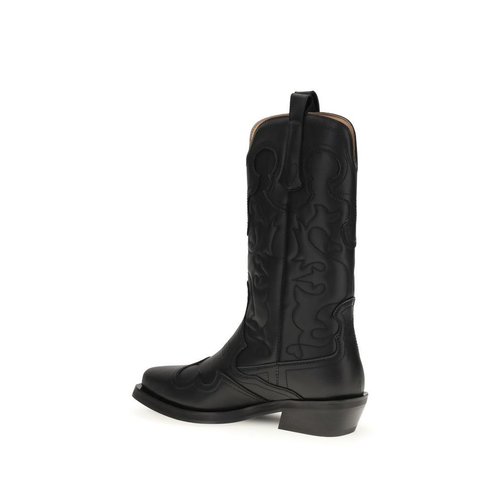 Recycled Leather Lace-Up Women's Boots - Ganni - Modalova