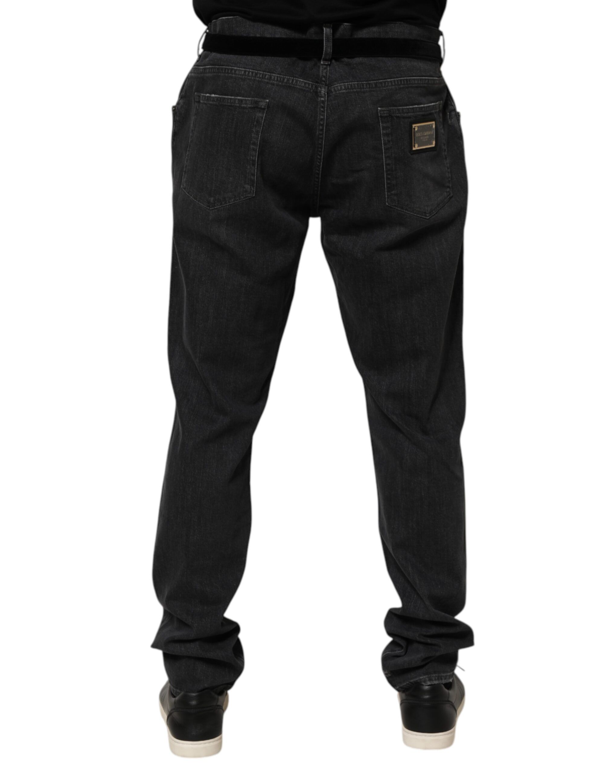 Black Cotton Slim Fit Distressed Ripped Logo Men's Jeans - Dolce & Gabbana - Modalova