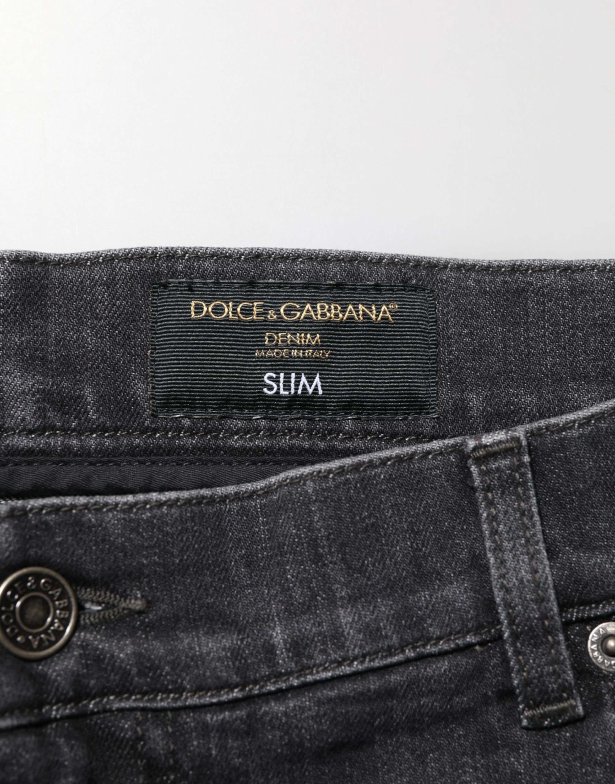 Black Cotton Slim Fit Distressed Ripped Logo Men's Jeans - Dolce & Gabbana - Modalova