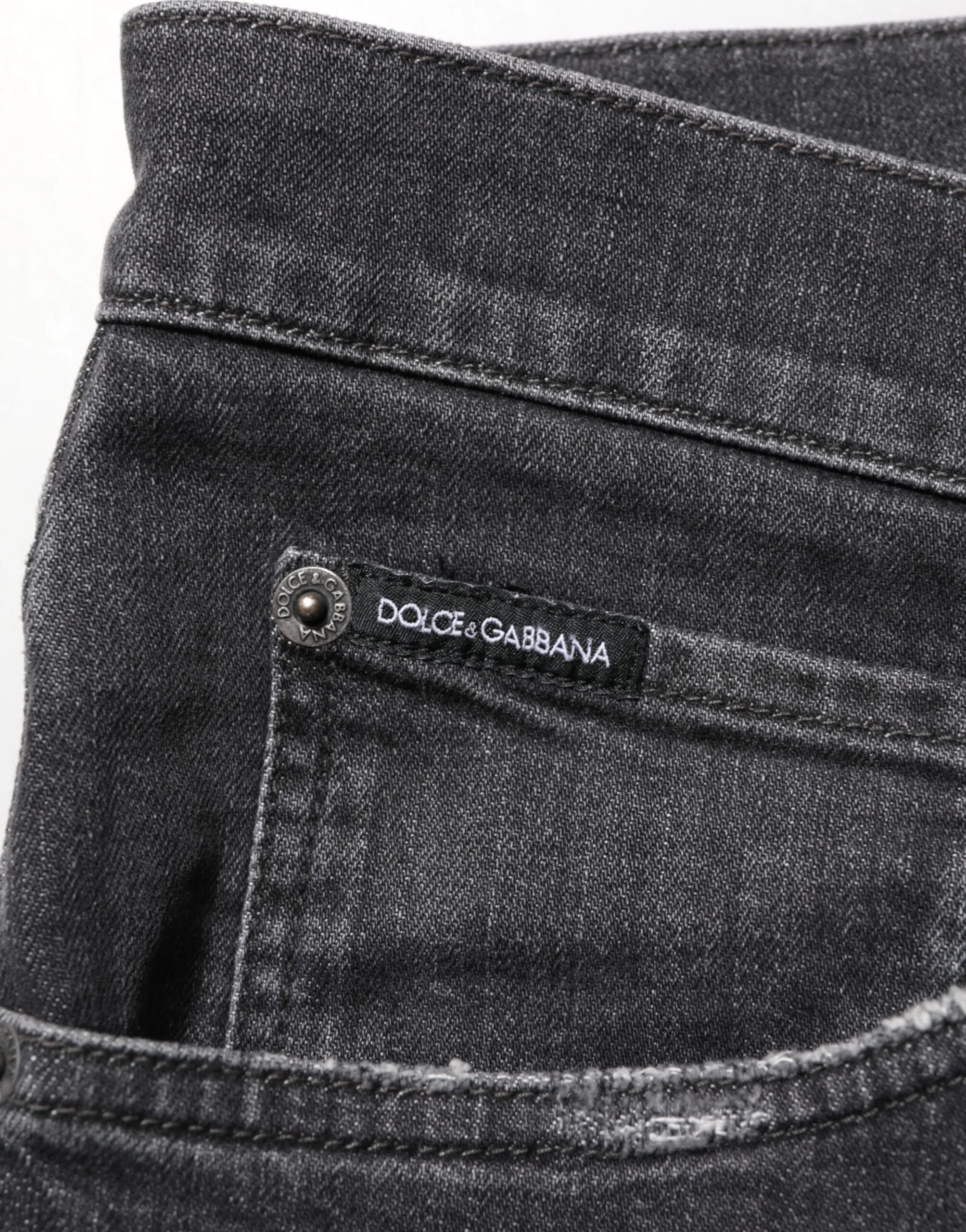 Black Cotton Slim Fit Distressed Ripped Logo Men's Jeans - Dolce & Gabbana - Modalova