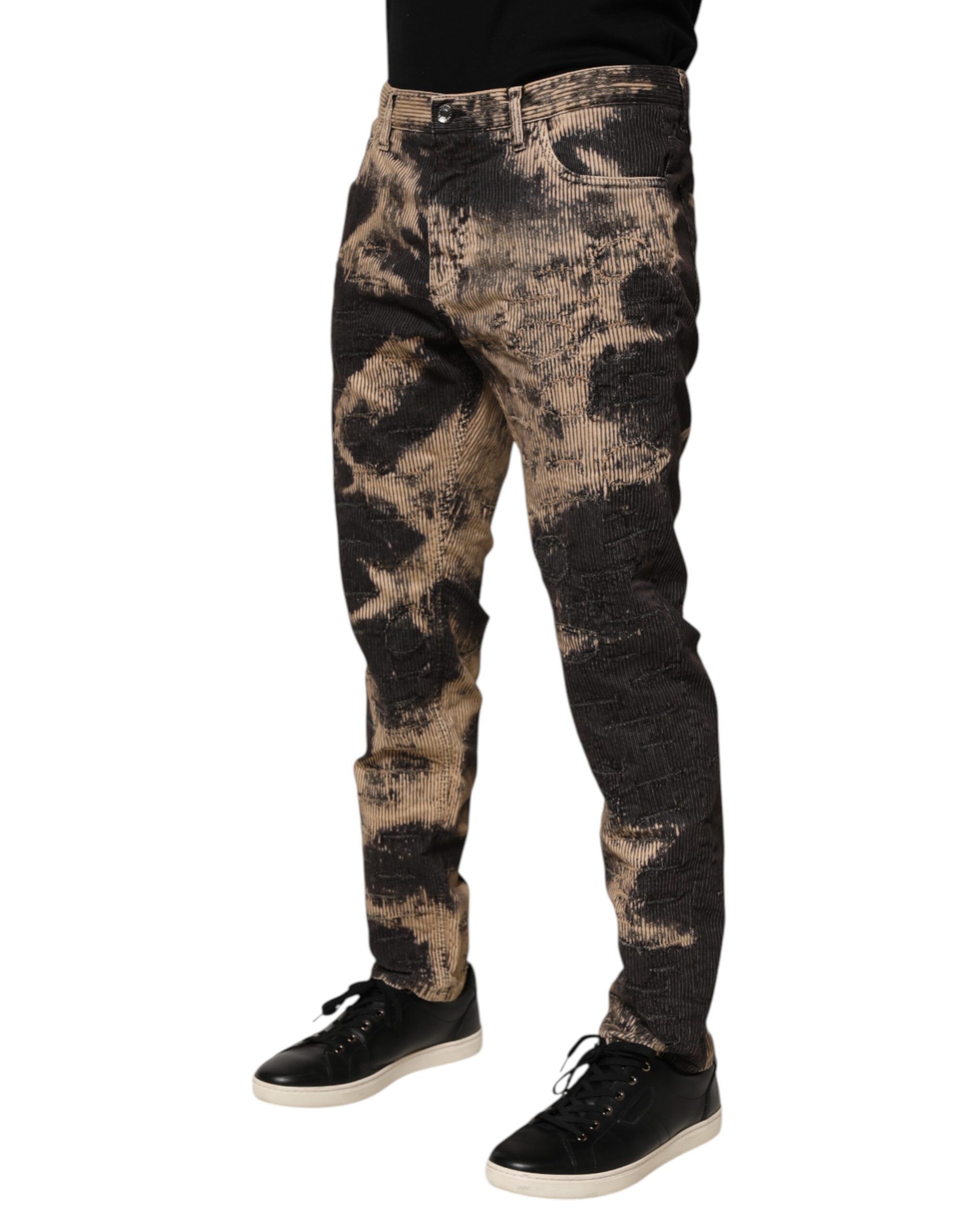 Black Corduroy Tie-Dye Cotton Blend Men's Pants - Dolce & Gabbana - Modalova