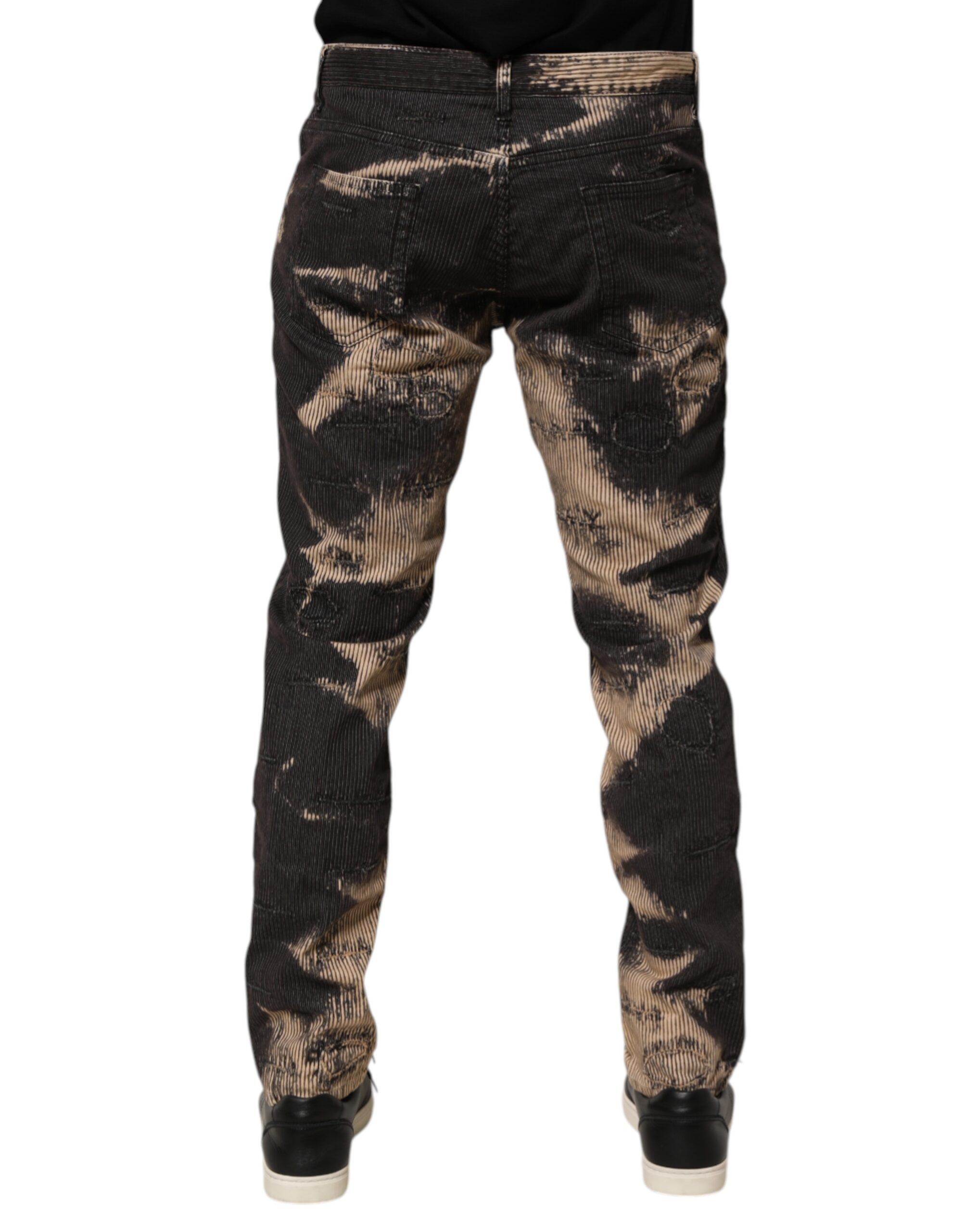 Black Corduroy Tie-Dye Cotton Blend Men's Pants - Dolce & Gabbana - Modalova