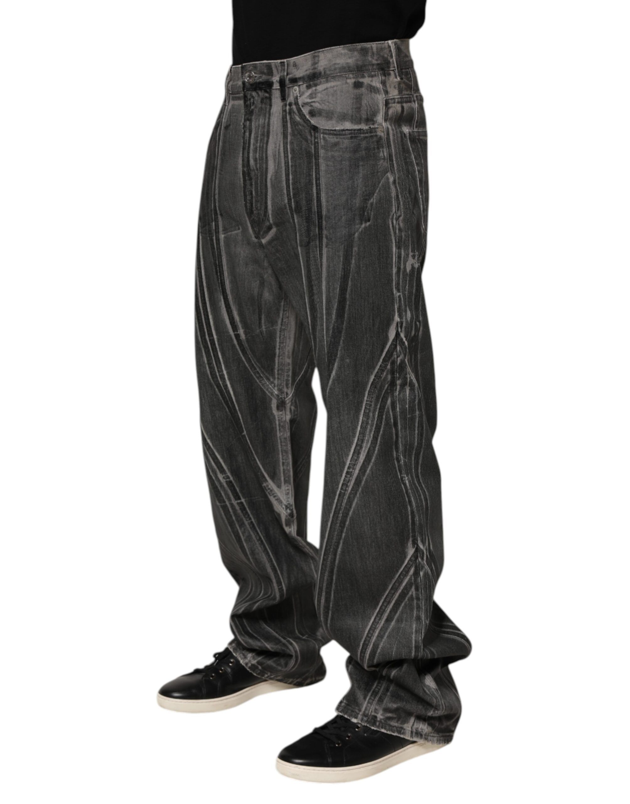 Black Grey Graphic Print Denim Pants Men's Jeans - Dolce & Gabbana - Modalova