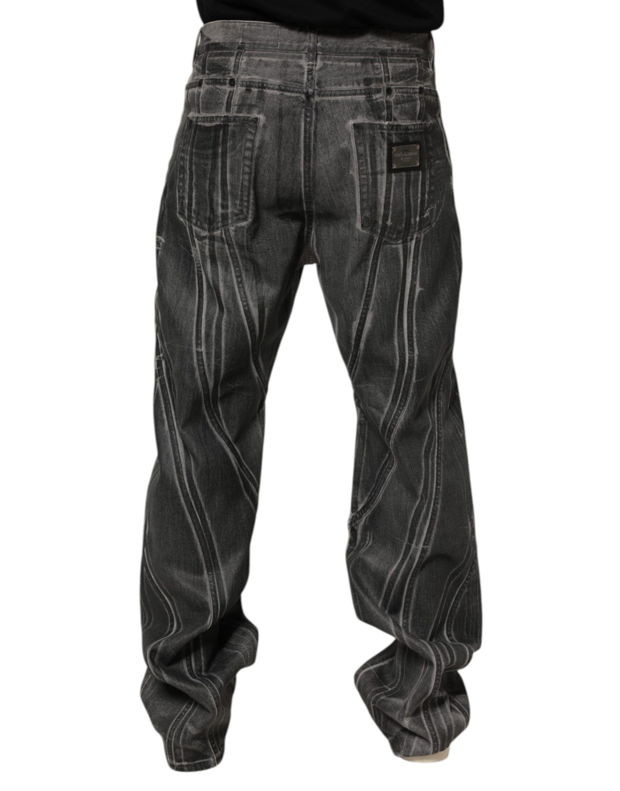 Black Grey Graphic Print Denim Pants Men's Jeans - Dolce & Gabbana - Modalova