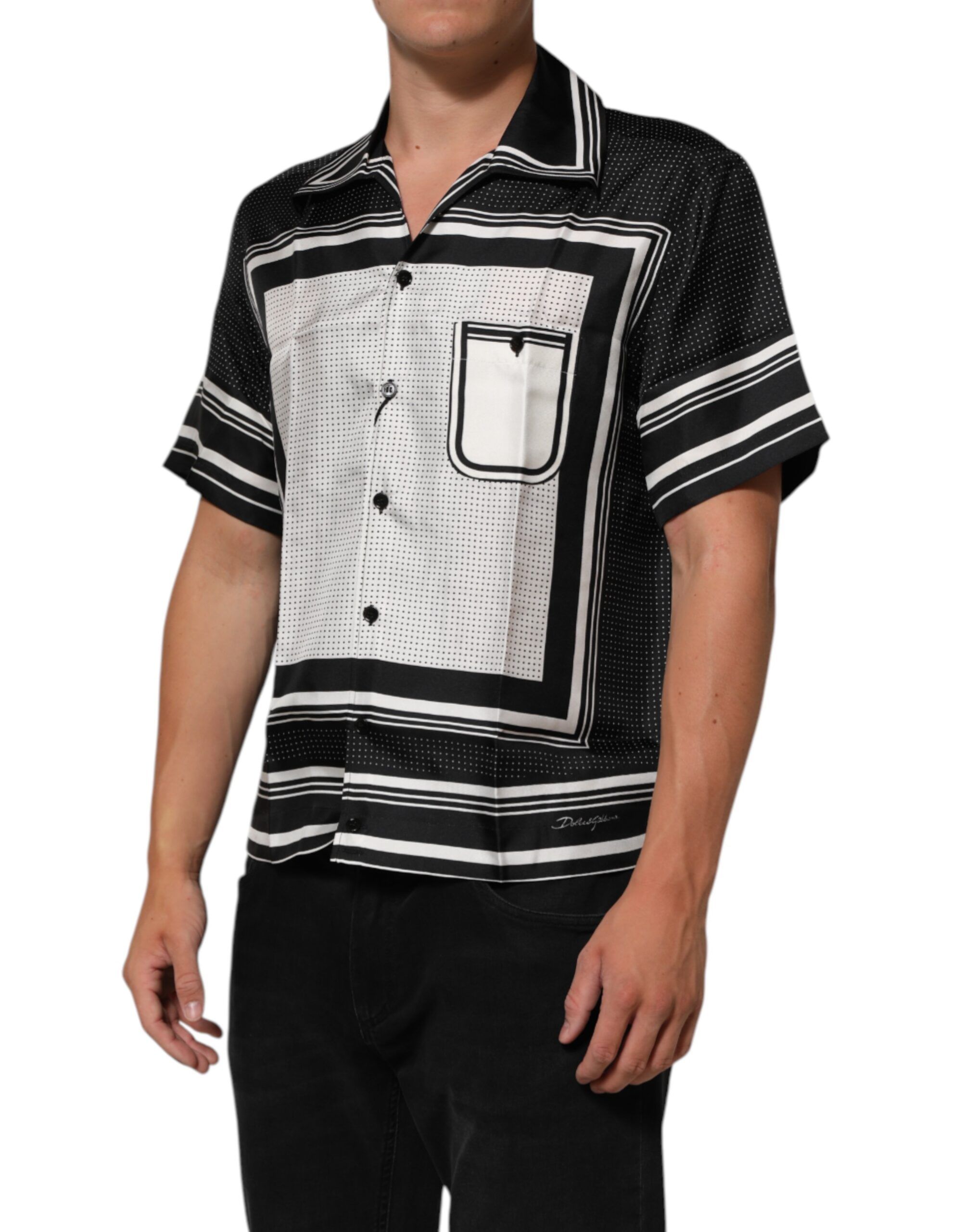 Black White StripeDot Print Casual Polo Men's Shirt - Dolce & Gabbana - Modalova