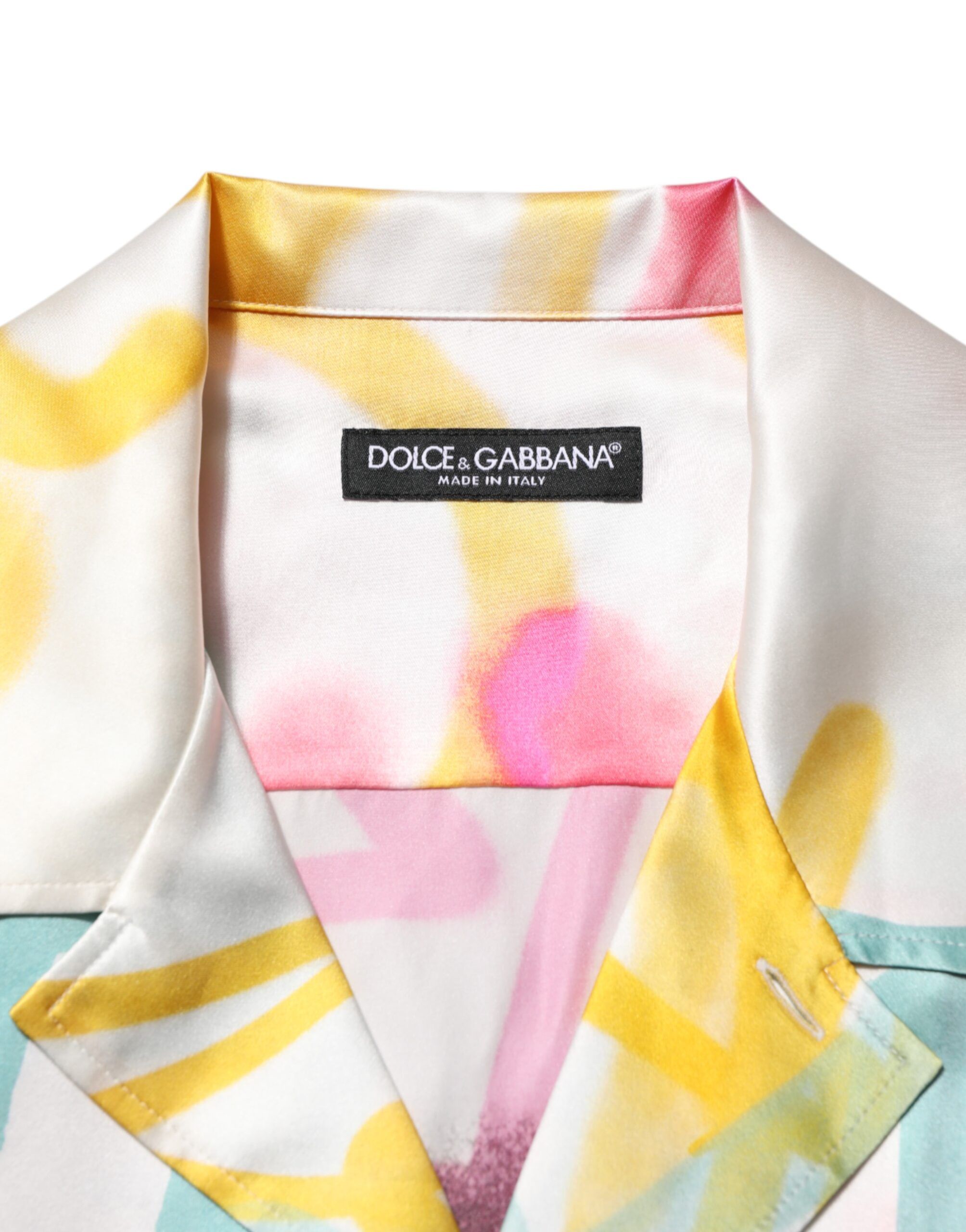 White Silk Hawaiian Graffiti Print Men Casual Men's Shirt - Dolce & Gabbana - Modalova