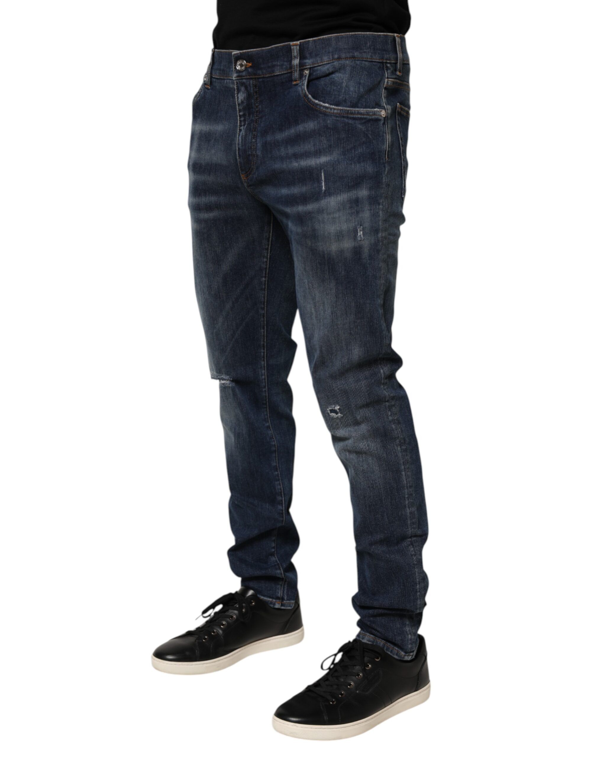 Dark Washed Running Ripped Denim Men's Jeans - Dolce & Gabbana - Modalova