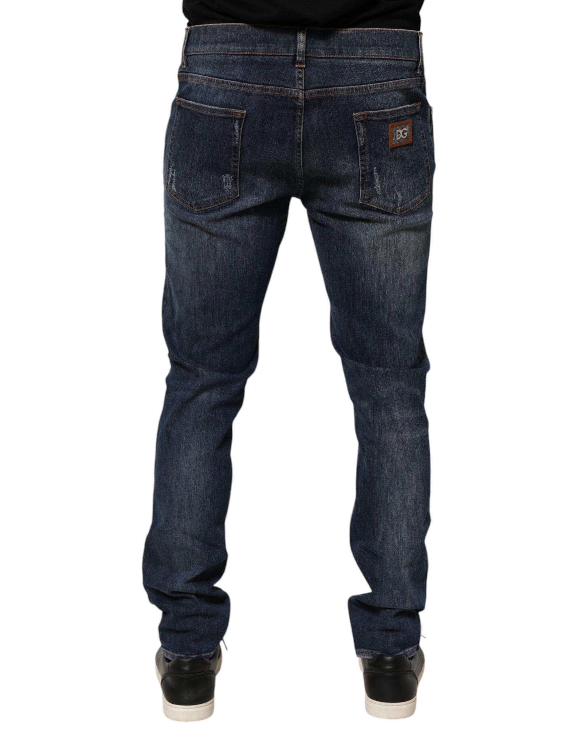 Dark Washed Running Ripped Denim Men's Jeans - Dolce & Gabbana - Modalova