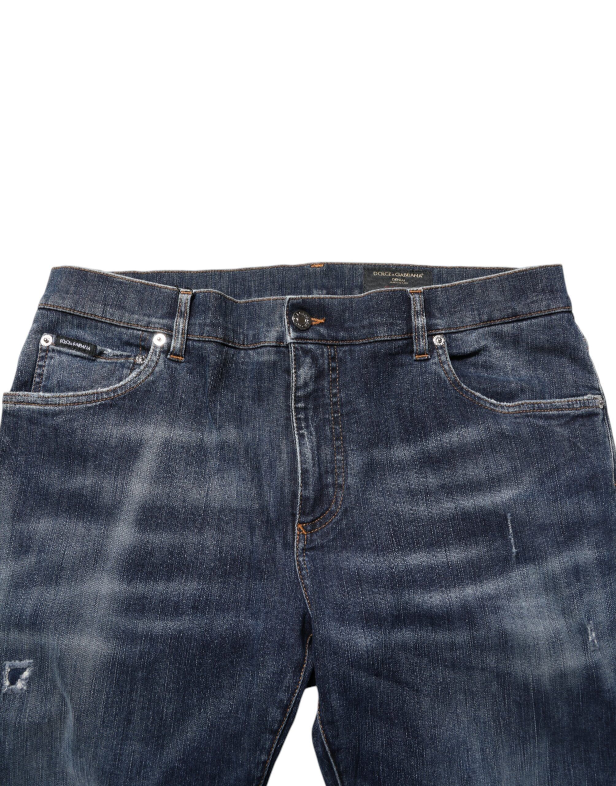 Dark Washed Running Ripped Denim Men's Jeans - Dolce & Gabbana - Modalova