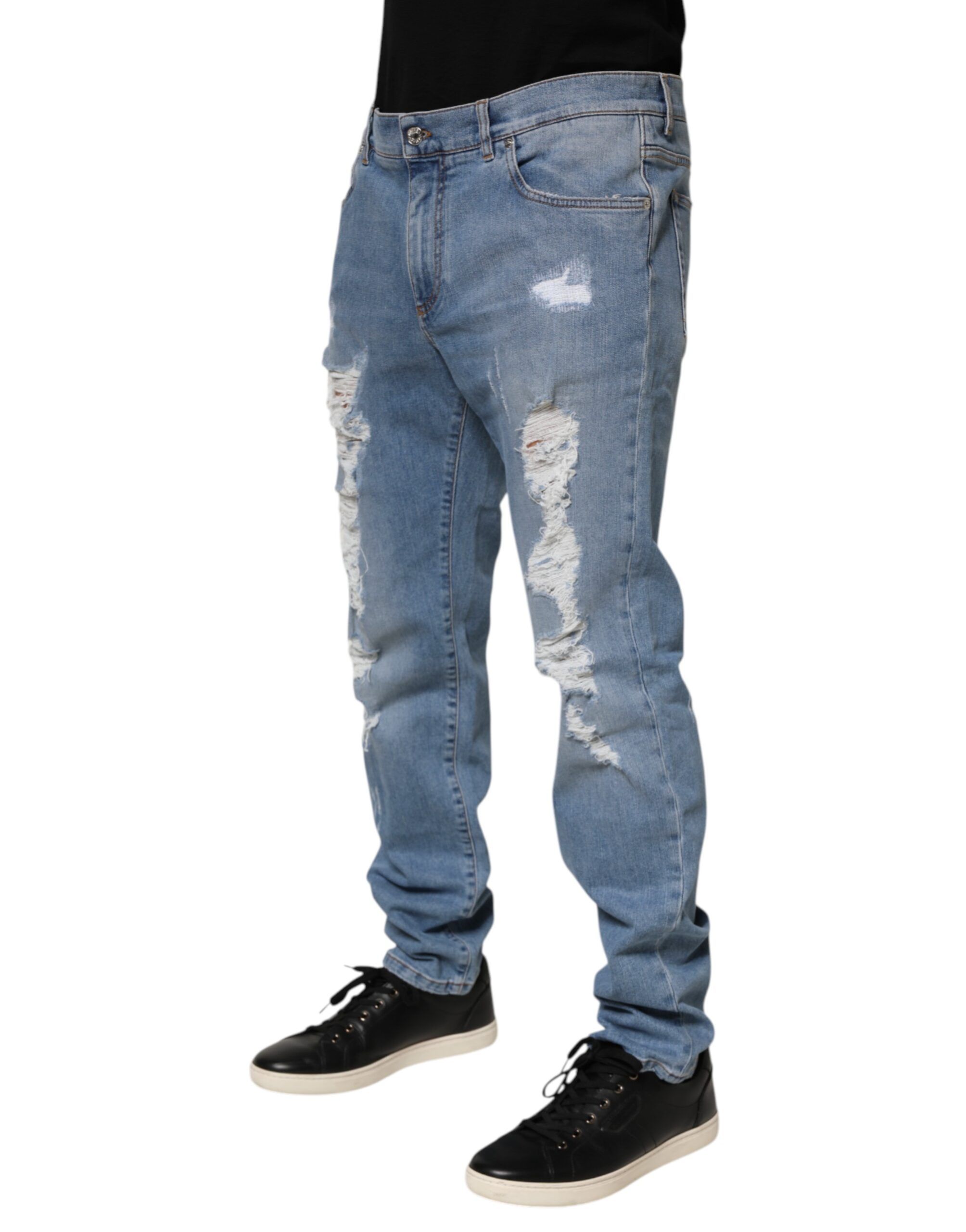 Tattered Slim Fit Cotton Denim Men's Jeans - Dolce & Gabbana - Modalova