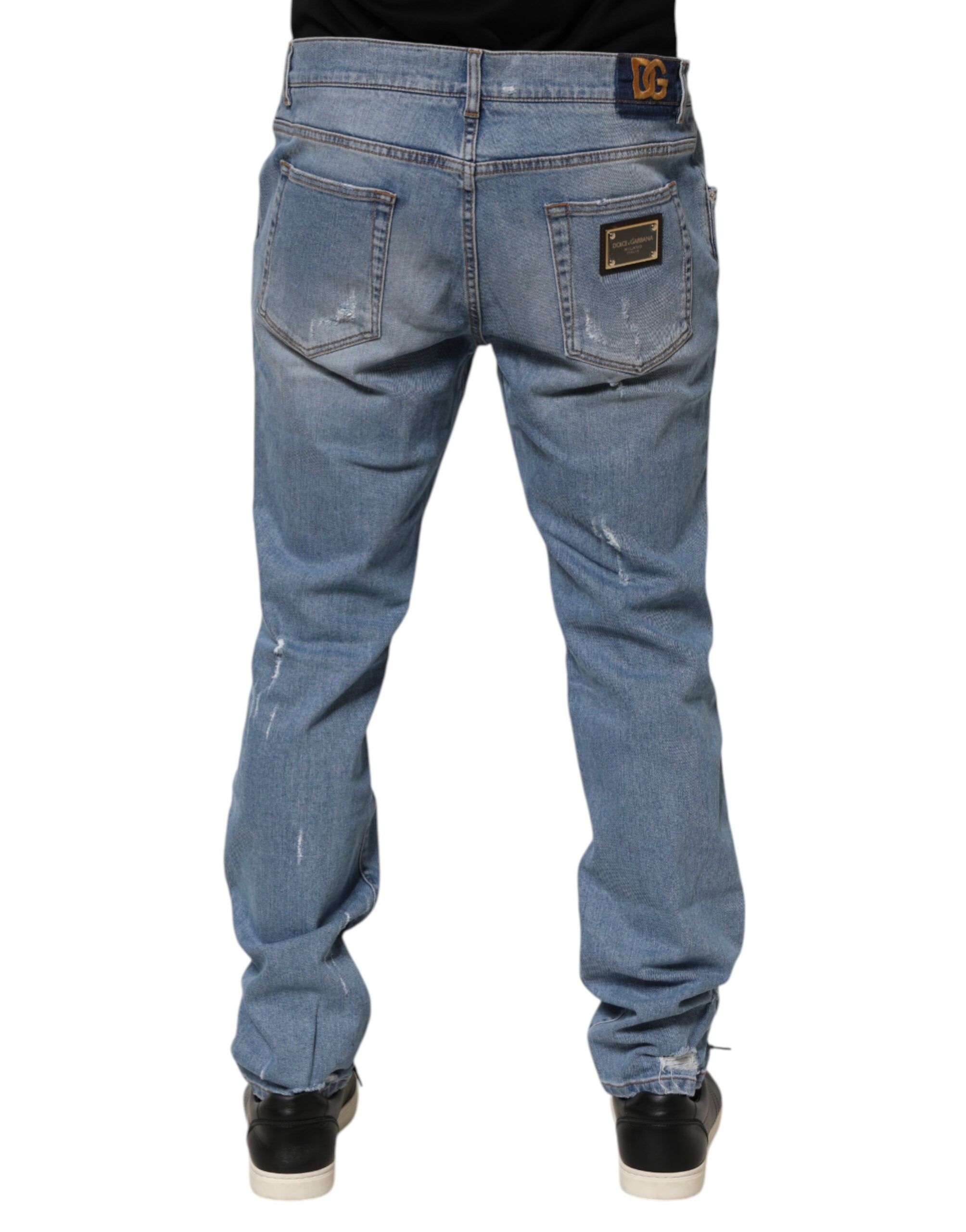 Tattered Slim Fit Cotton Denim Men's Jeans - Dolce & Gabbana - Modalova