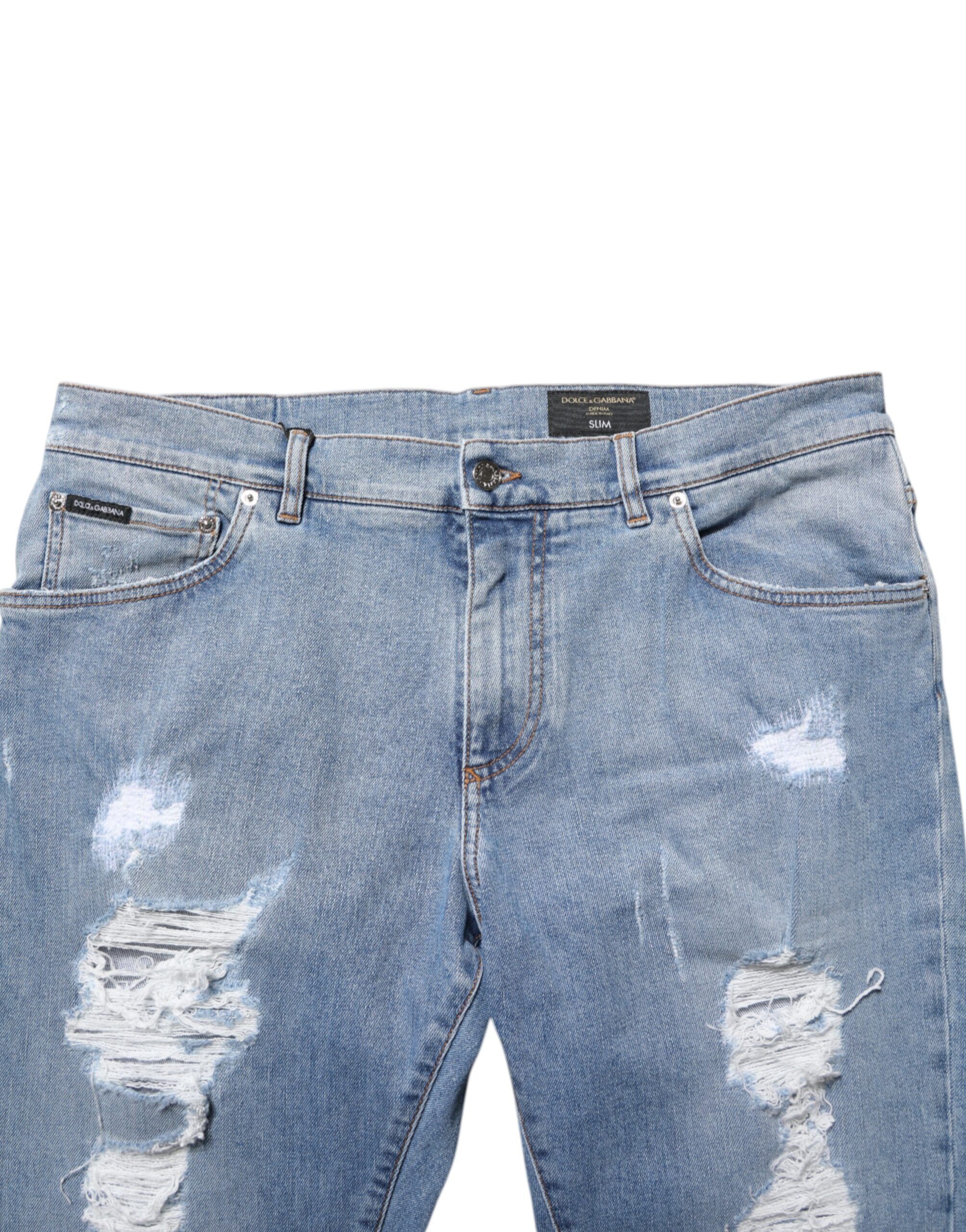 Tattered Slim Fit Cotton Denim Men's Jeans - Dolce & Gabbana - Modalova