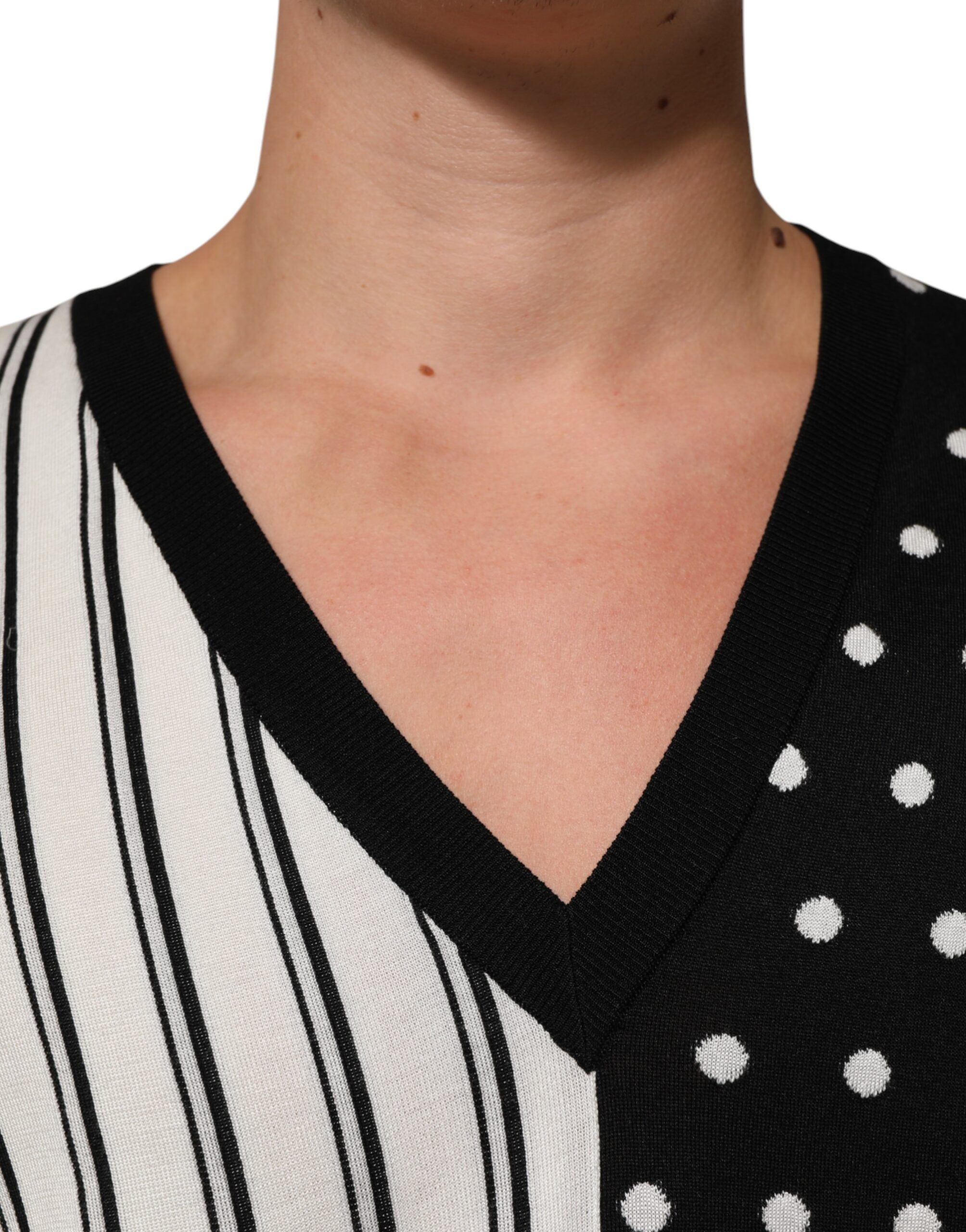 Black White Stripe Polka V-Neck Pullover Men's Sweater (Pre-Owned) - Dolce & Gabbana - Modalova