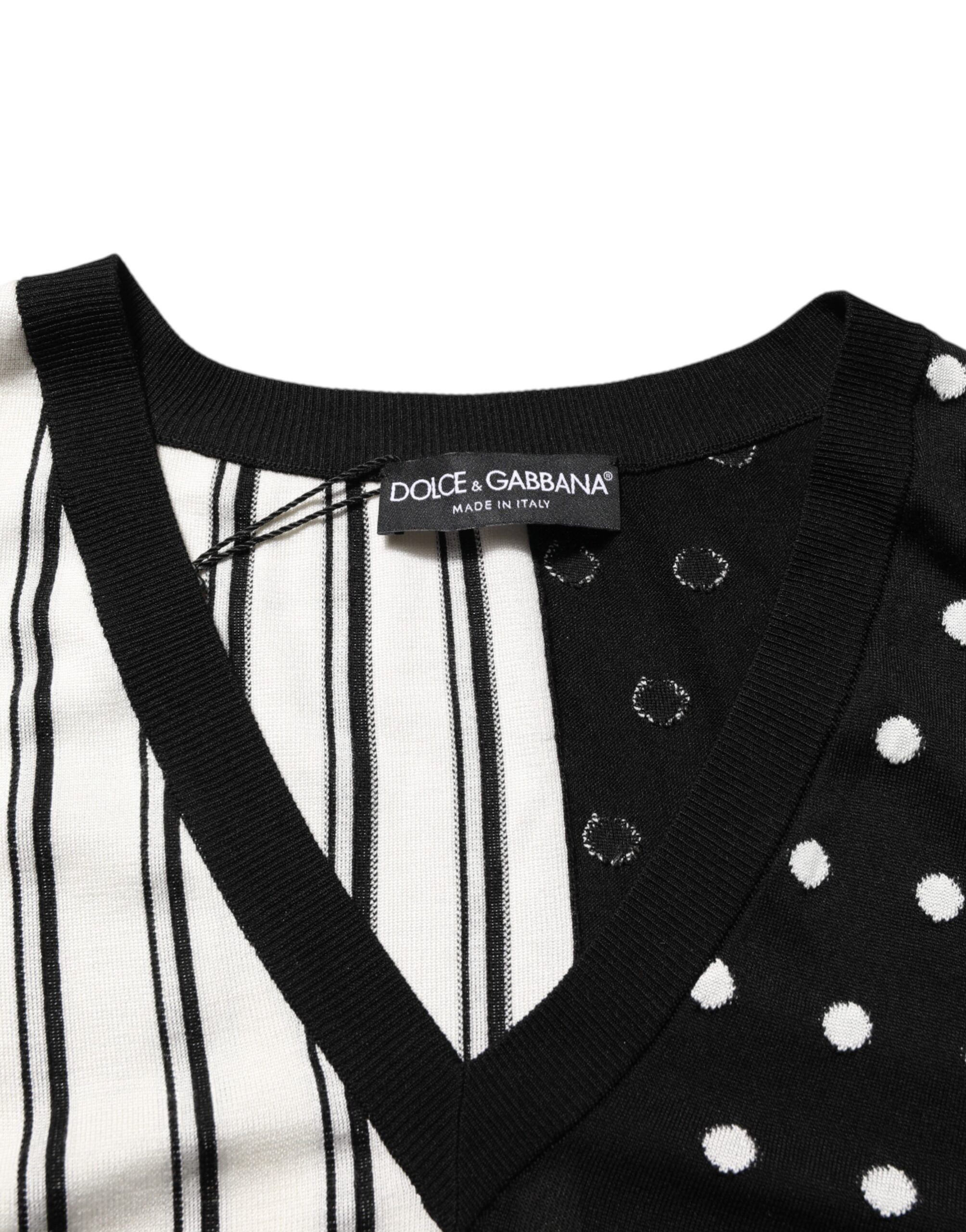 Black White Stripe Polka V-Neck Pullover Men's Sweater (Pre-Owned) - Dolce & Gabbana - Modalova