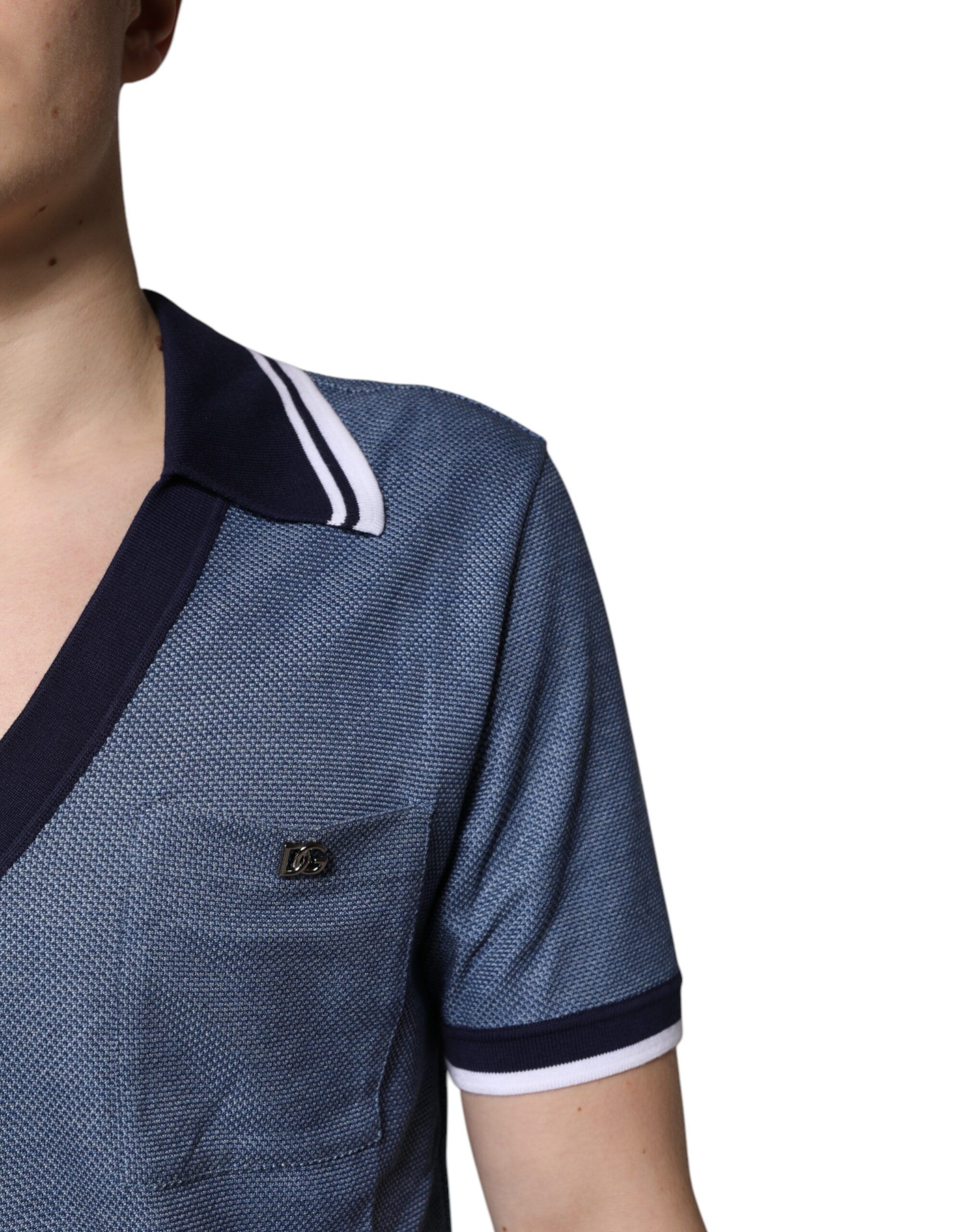 Collared V-neck Silk Blend Polo Men's T-shirt - Dolce & Gabbana - Modalova