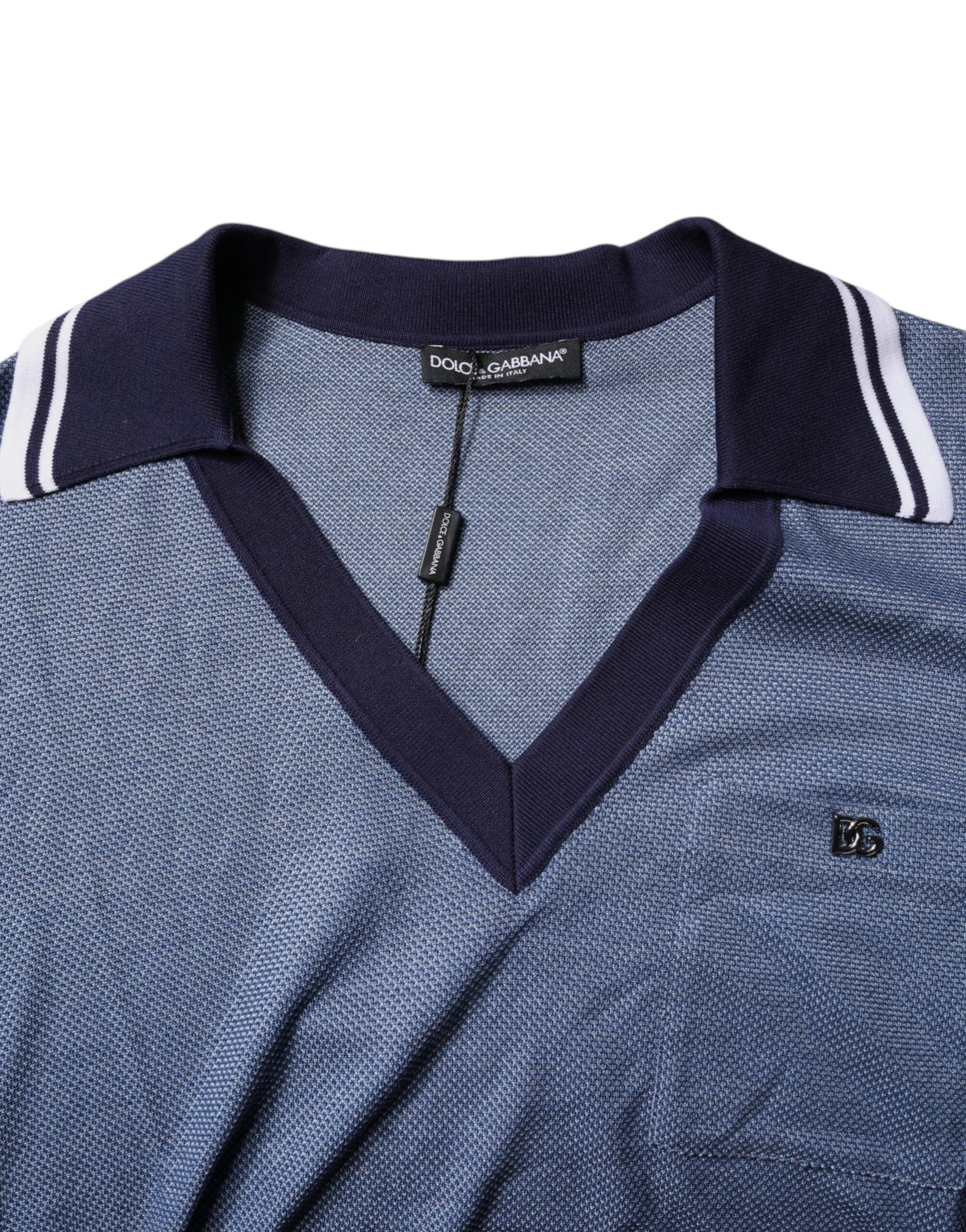 Collared V-neck Silk Blend Polo Men's T-shirt - Dolce & Gabbana - Modalova