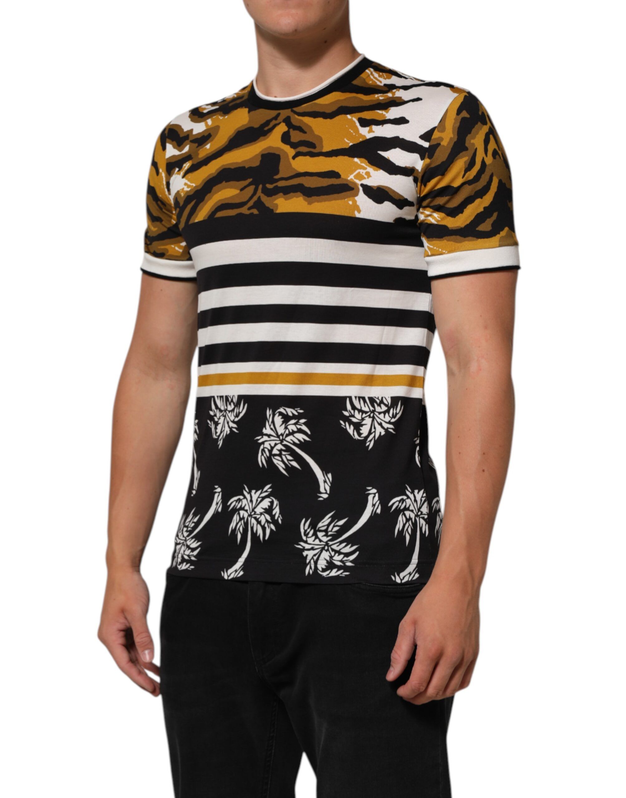 Leopard Palm Leaf Men Crew Neck Men's T-shirt - Dolce & Gabbana - Modalova