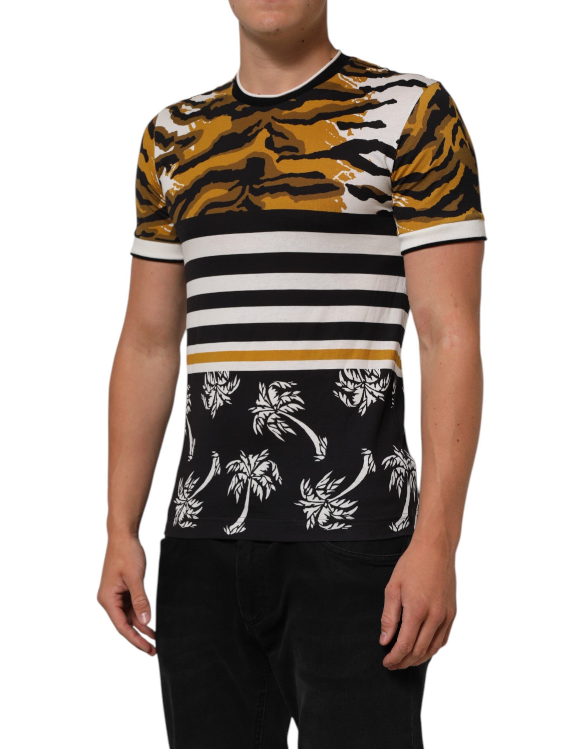 Leopard Palm Leaf Men Crew Neck Men's T-shirt - Dolce & Gabbana - Modalova