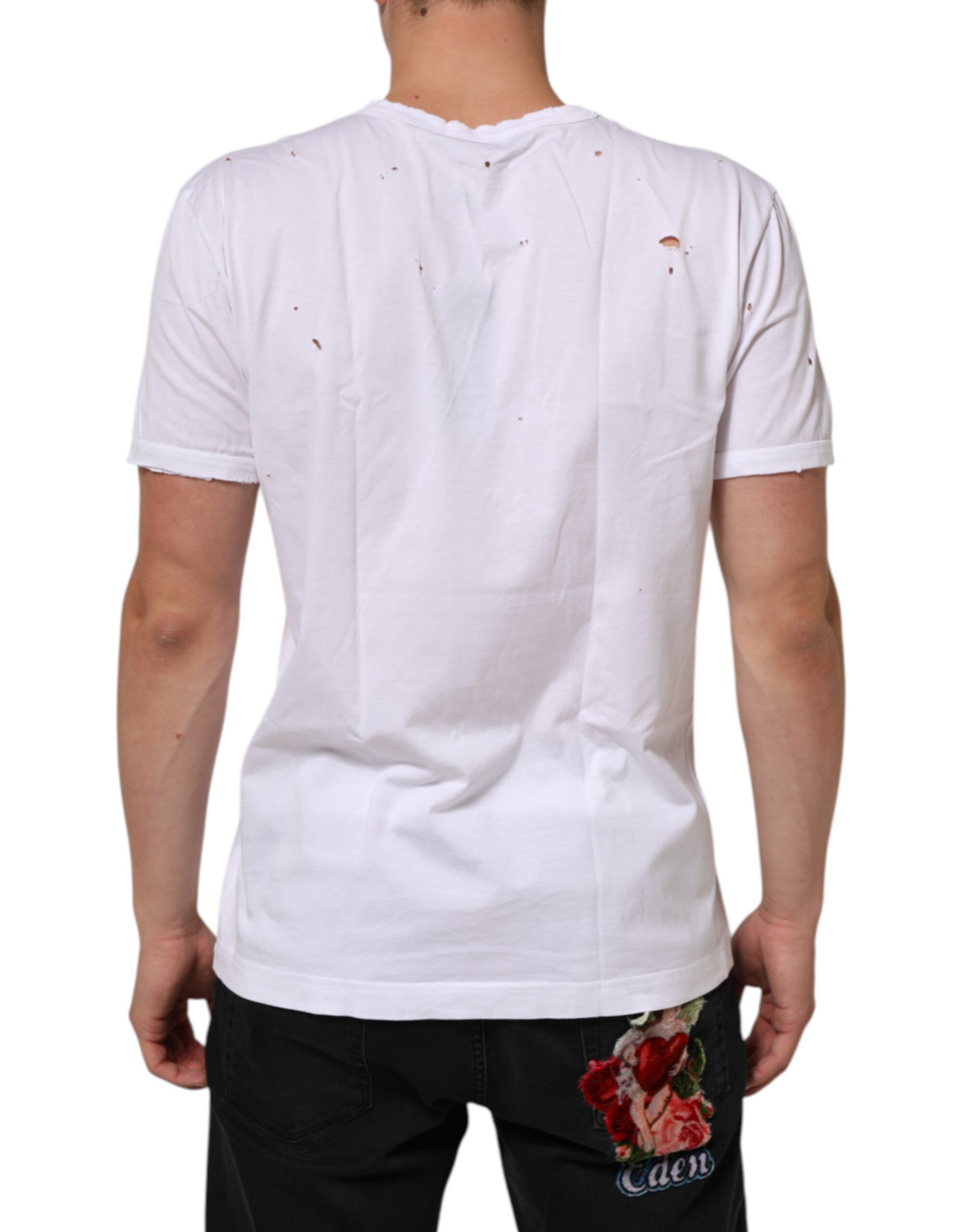 Distressed Cotton V Neck Men Men's T-shirt - Dolce & Gabbana - Modalova