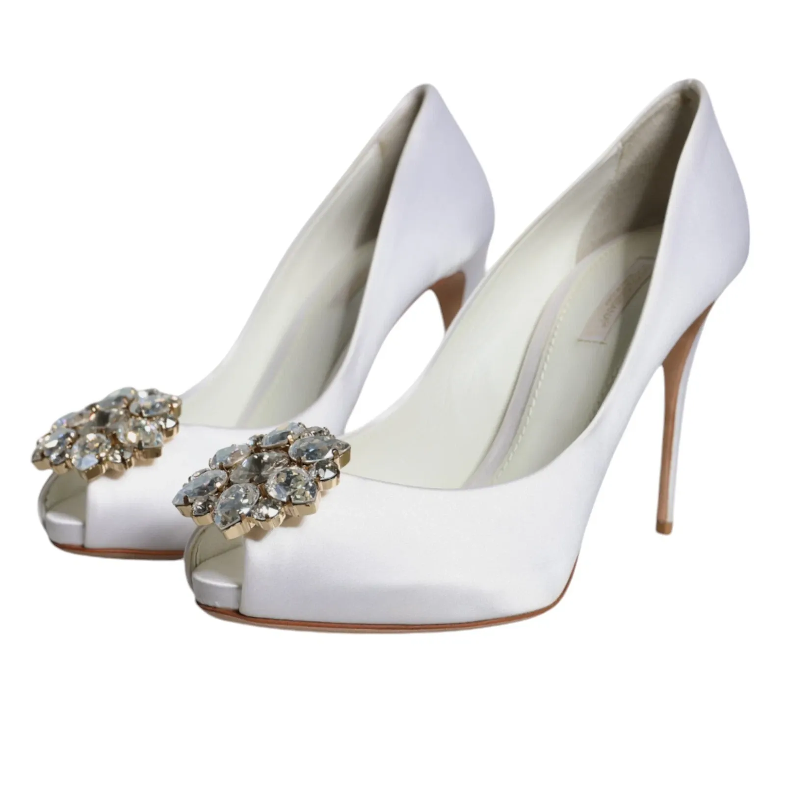 Crystals Peep Toe Satin Pumps Women's Shoes (Pre-Owned) - Dolce & Gabbana - Modalova