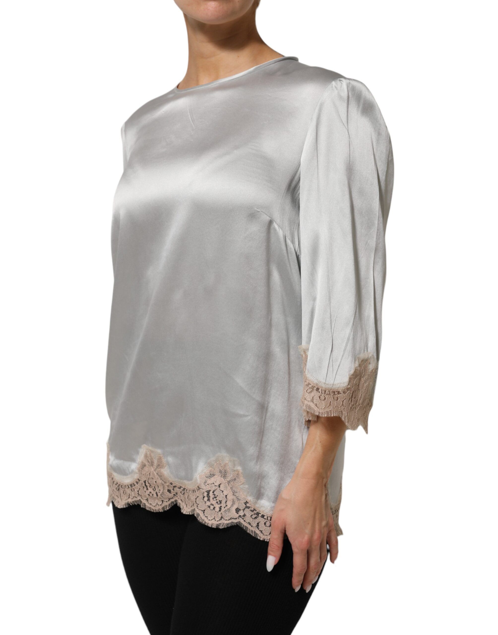Silk Satin Floral Lace Long Sleeve Women's Top (Pre-Owned) - Dolce & Gabbana - Modalova