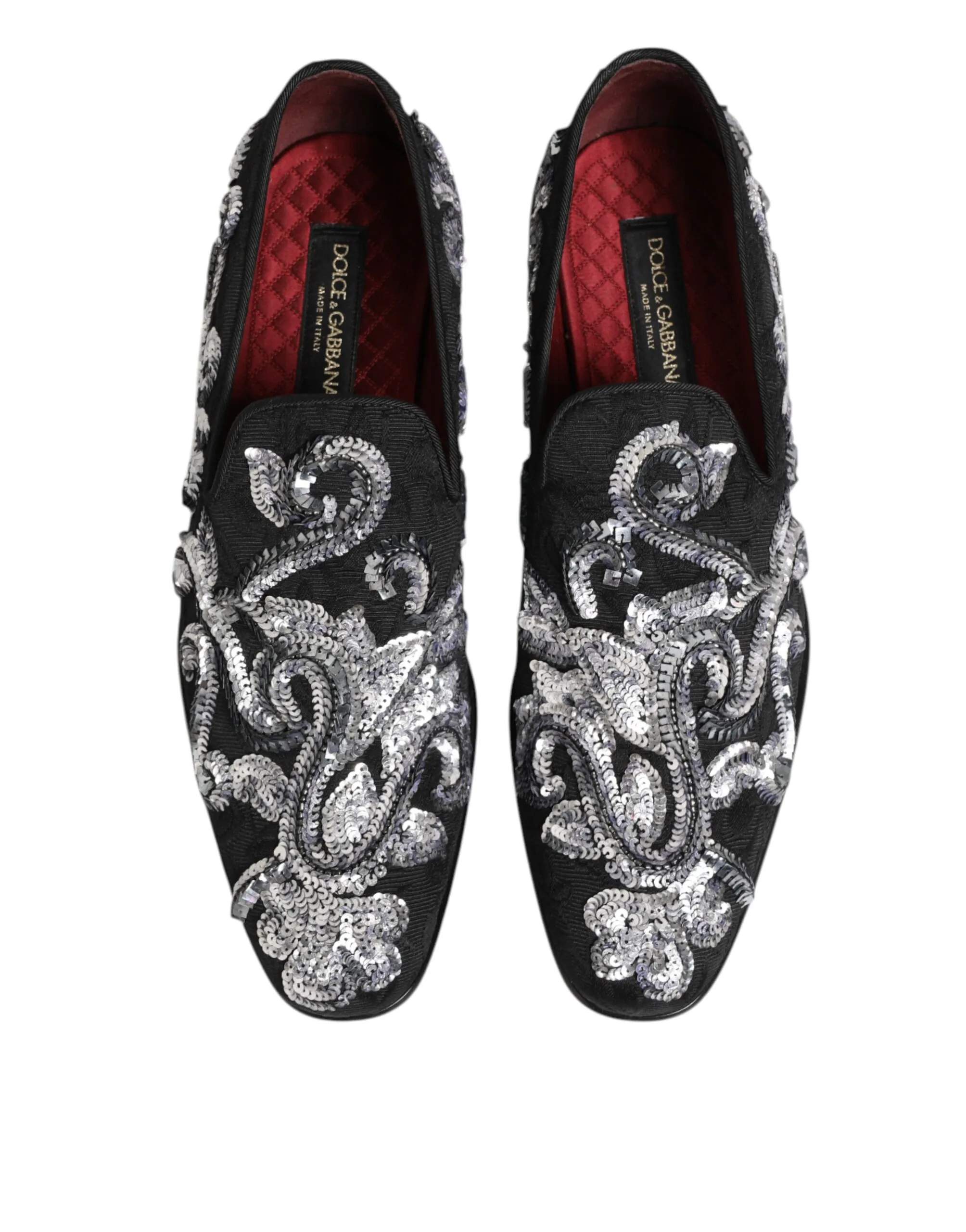 Black Silver Sequined Loafers Men Dress Men's Shoes - Dolce & Gabbana - Modalova