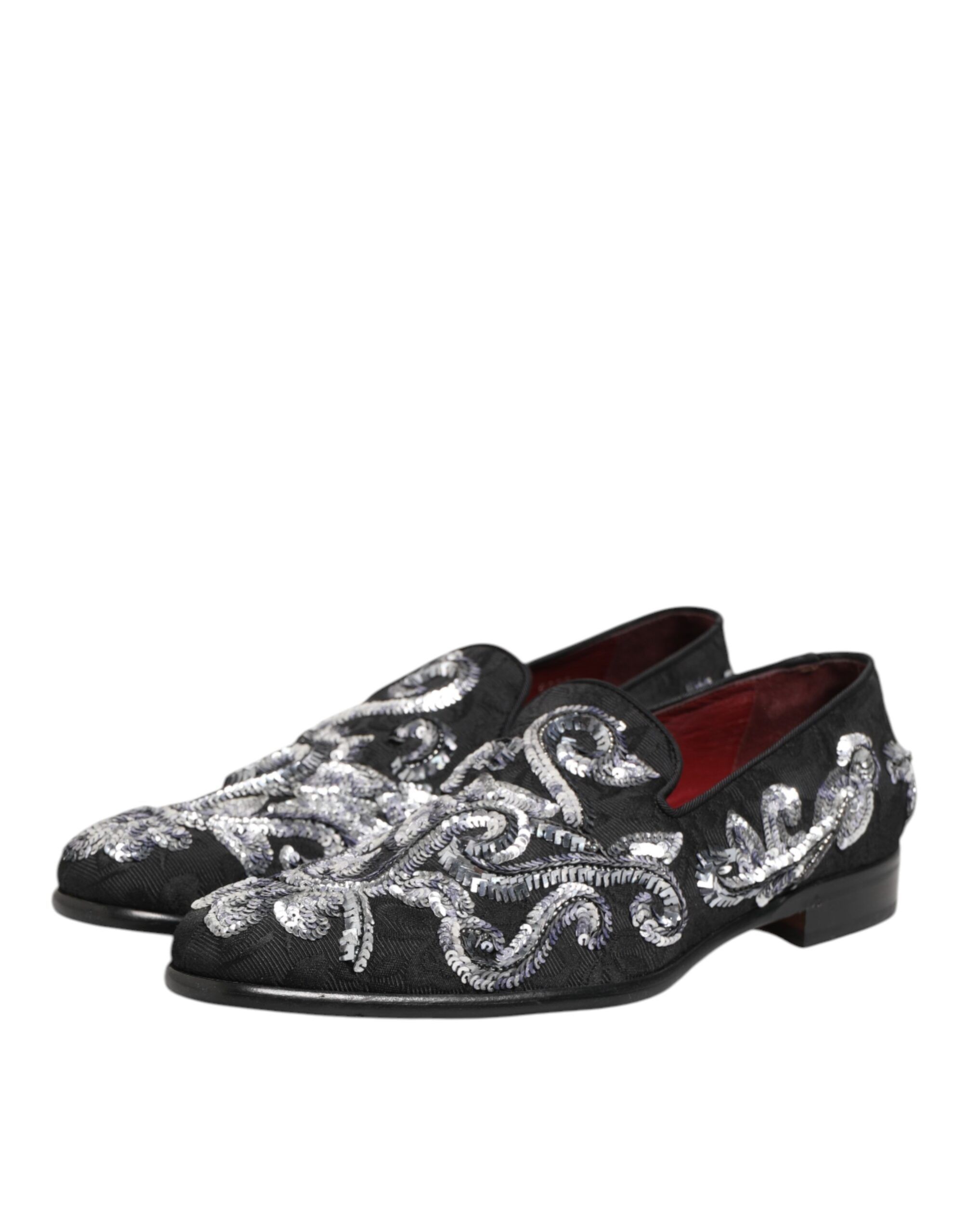 Black Silver Sequined Loafers Men Dress Men's Shoes - Dolce & Gabbana - Modalova