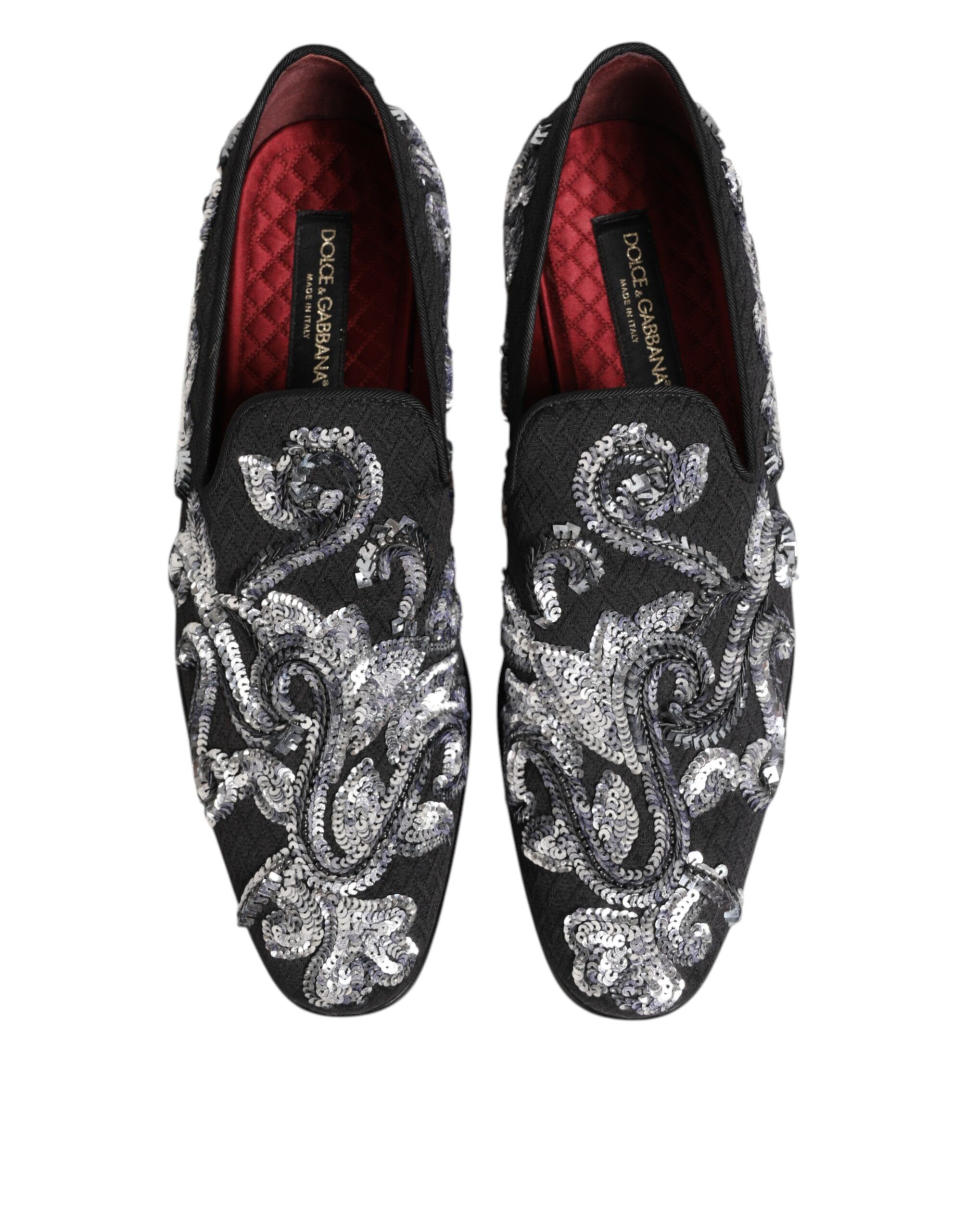 Black Silver Sequined Loafers Men Dress Men's Shoes - Dolce & Gabbana - Modalova
