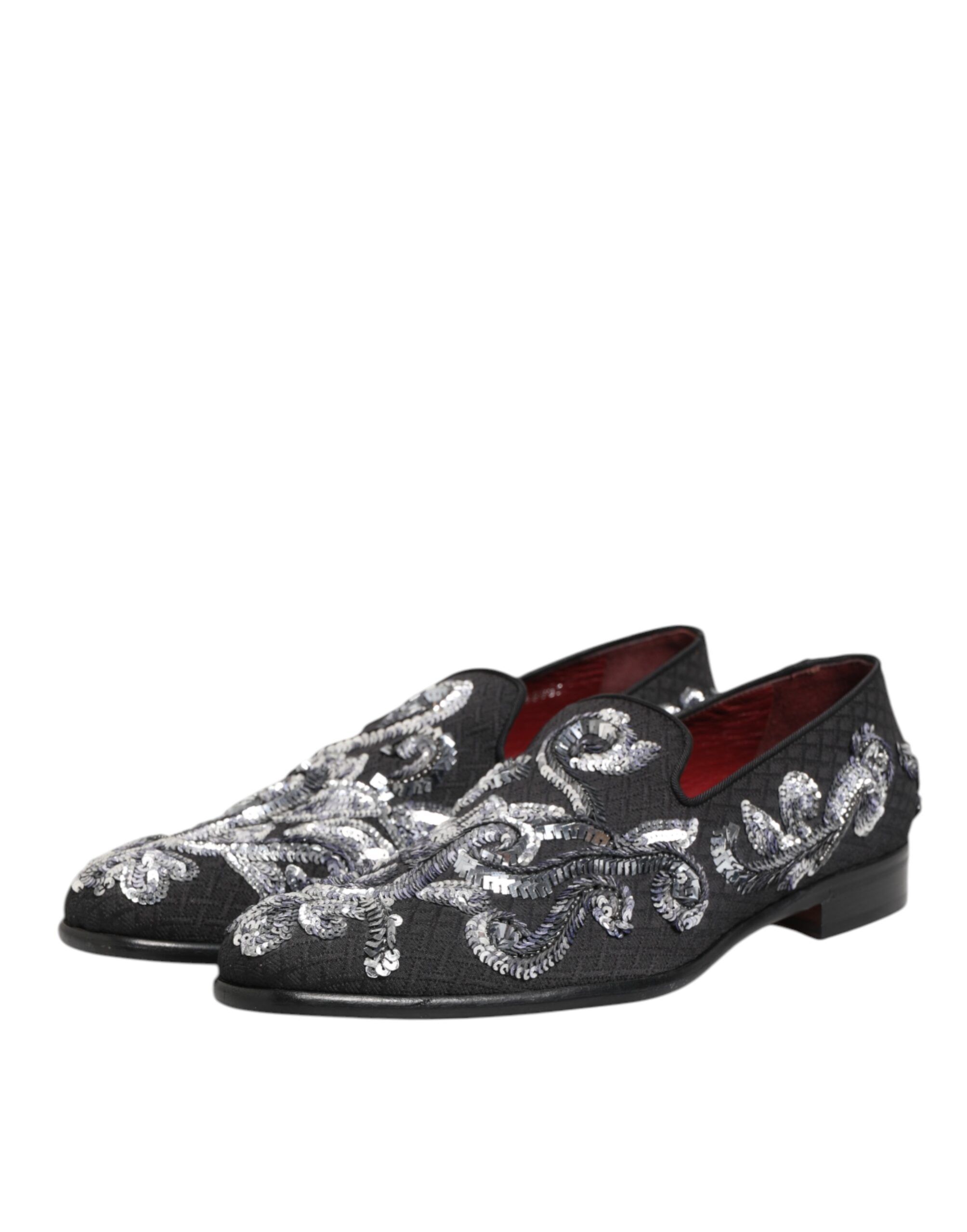 Black Silver Sequined Loafers Men Dress Men's Shoes - Dolce & Gabbana - Modalova