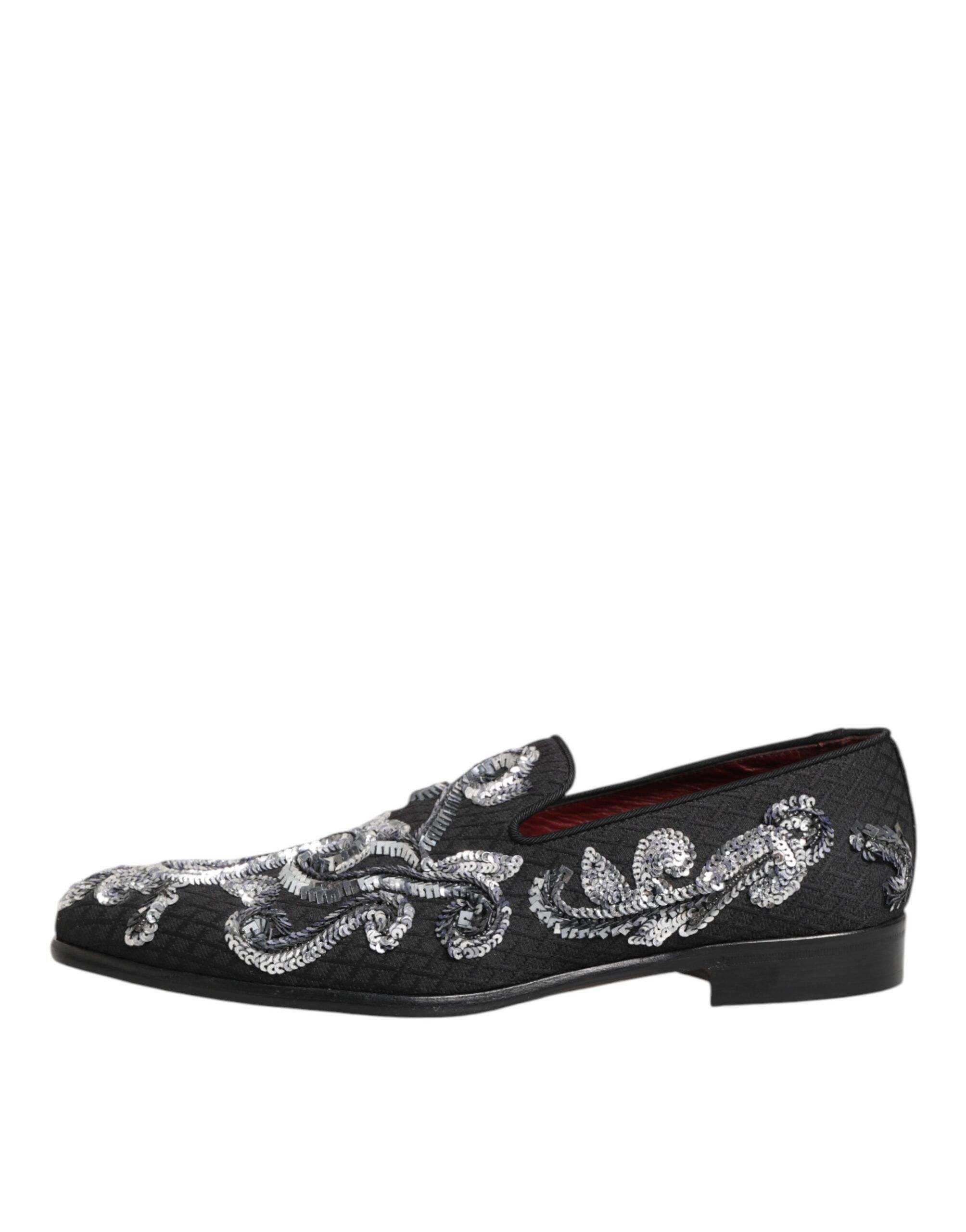 Black Silver Sequined Loafers Men Dress Men's Shoes - Dolce & Gabbana - Modalova