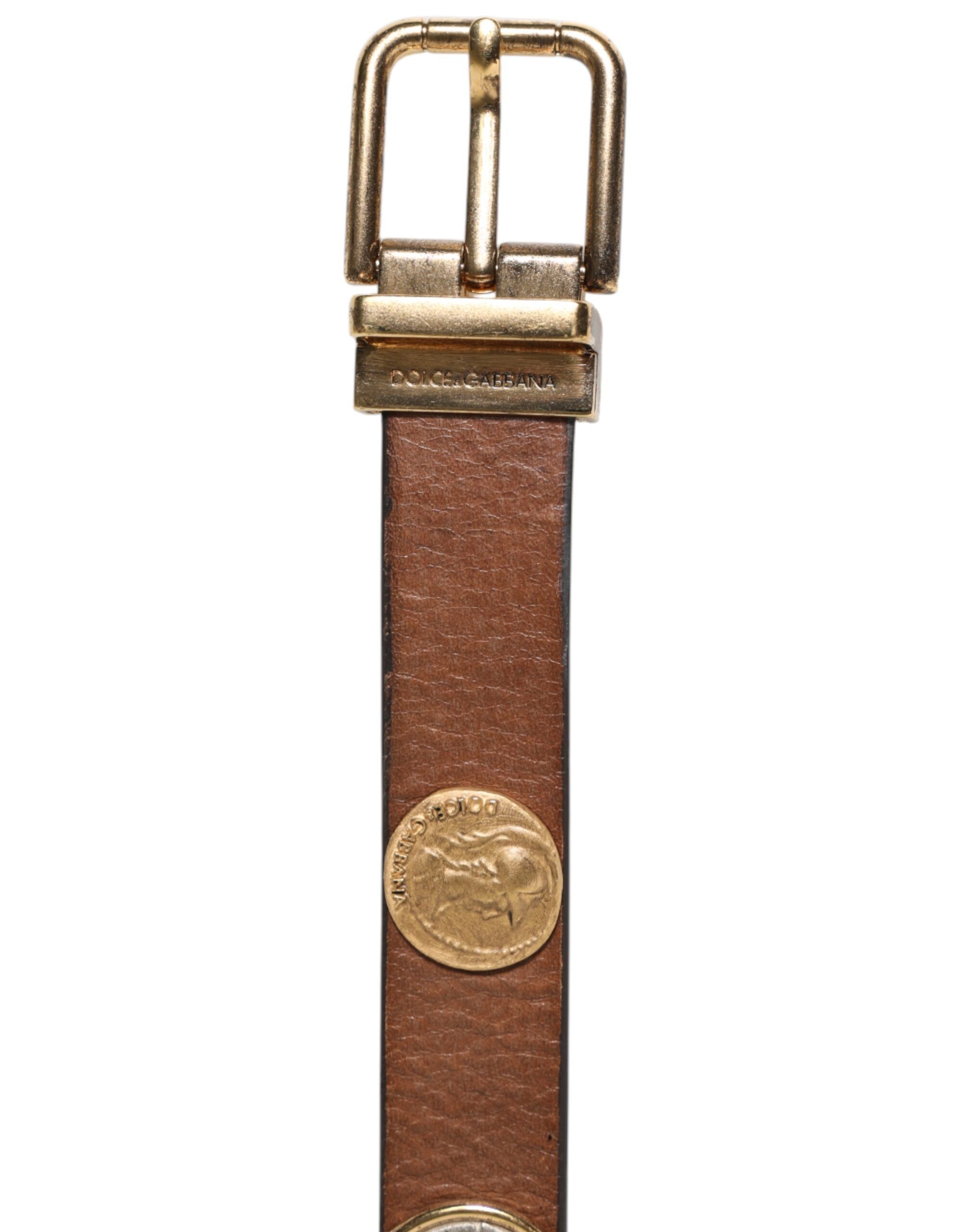 Leather Gold Silver Coin Buckle Men's Belt - Dolce & Gabbana - Modalova