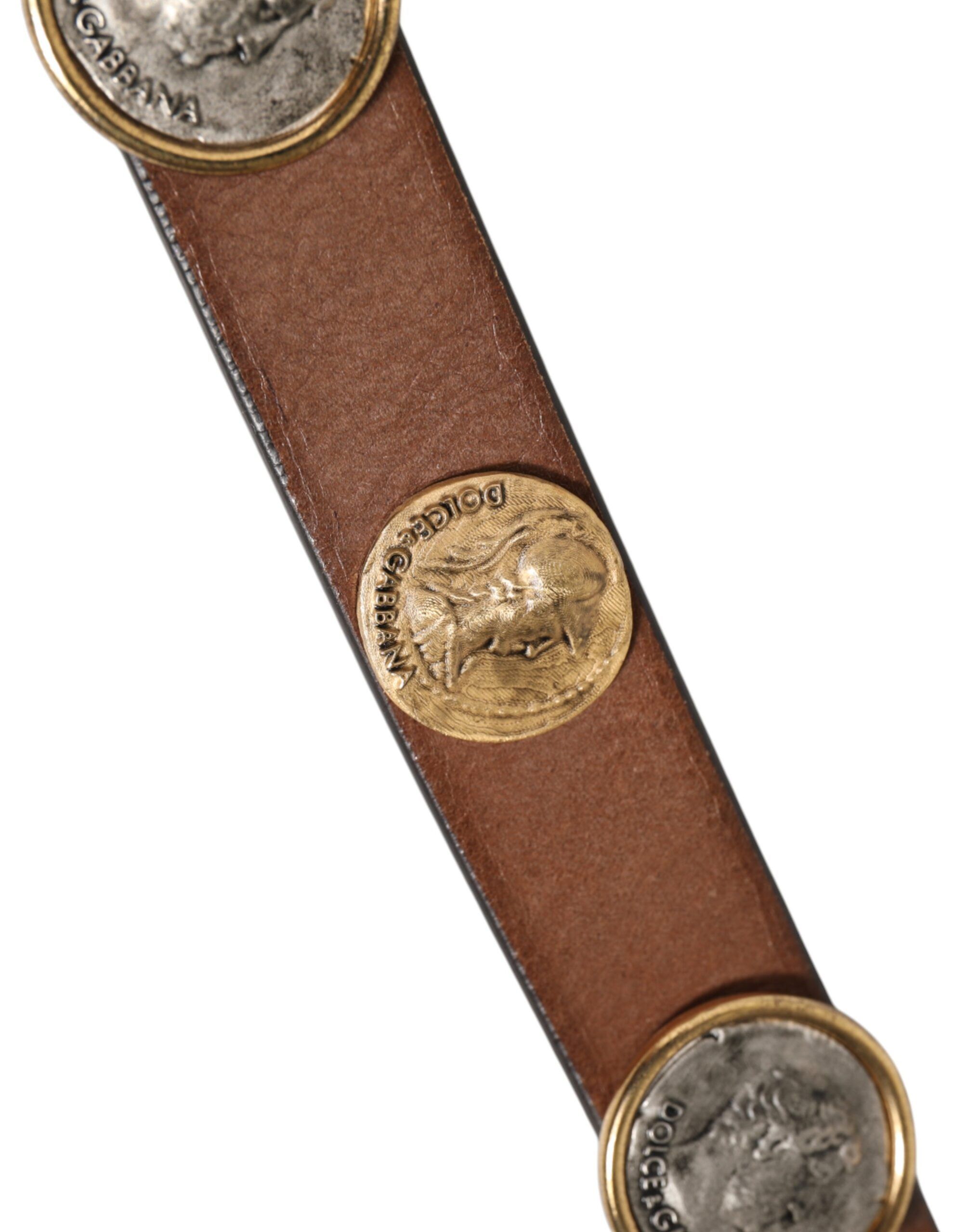 Leather Gold Silver Coin Buckle Men's Belt - Dolce & Gabbana - Modalova