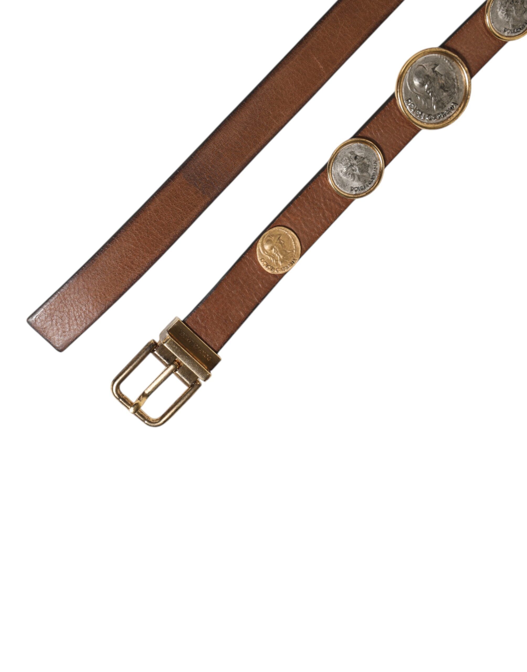 Leather Gold Silver Coin Buckle Men's Belt - Dolce & Gabbana - Modalova