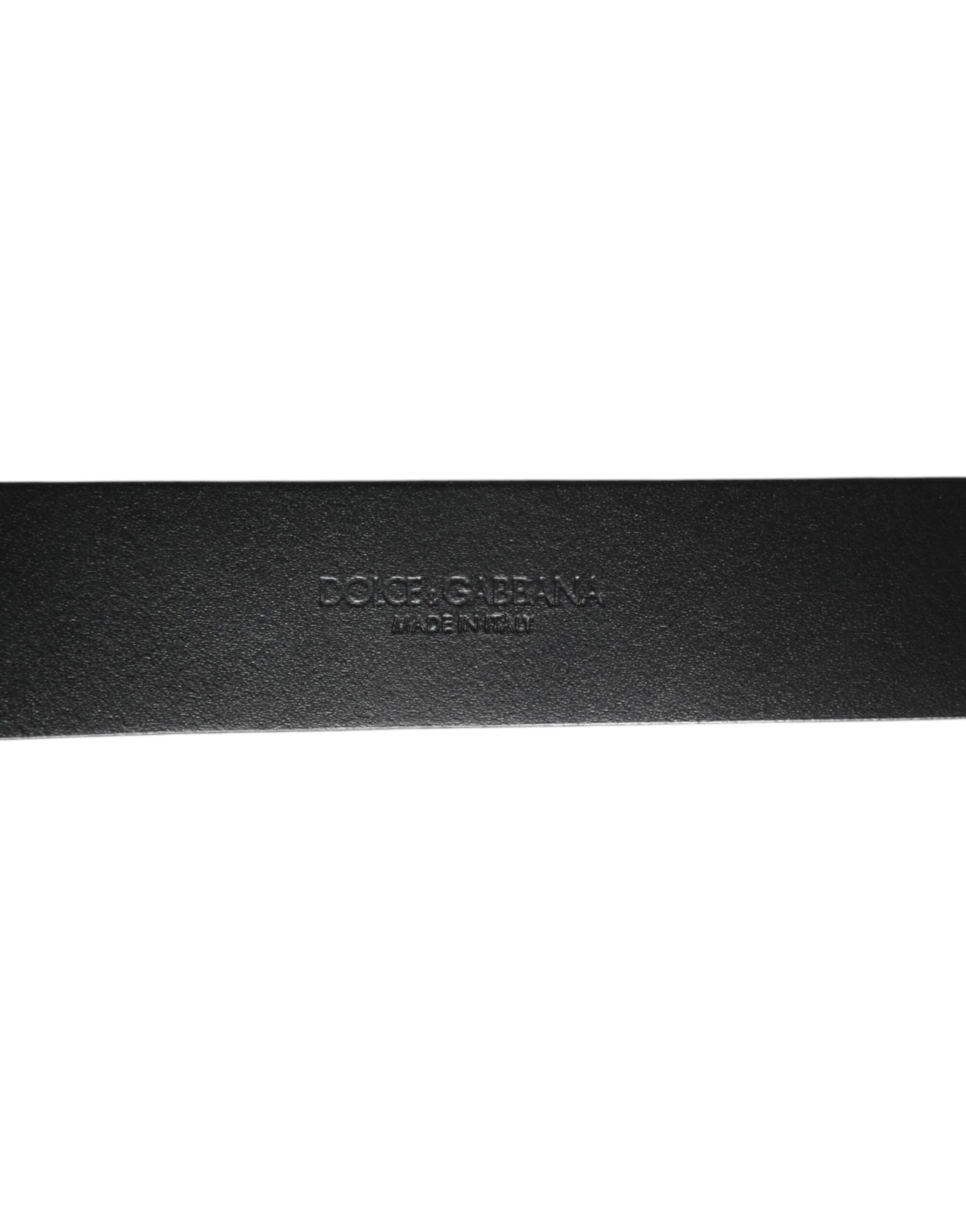 Black Silver Pebbled Texture Leather Buckle Men Men's Belt - Dolce & Gabbana - Modalova