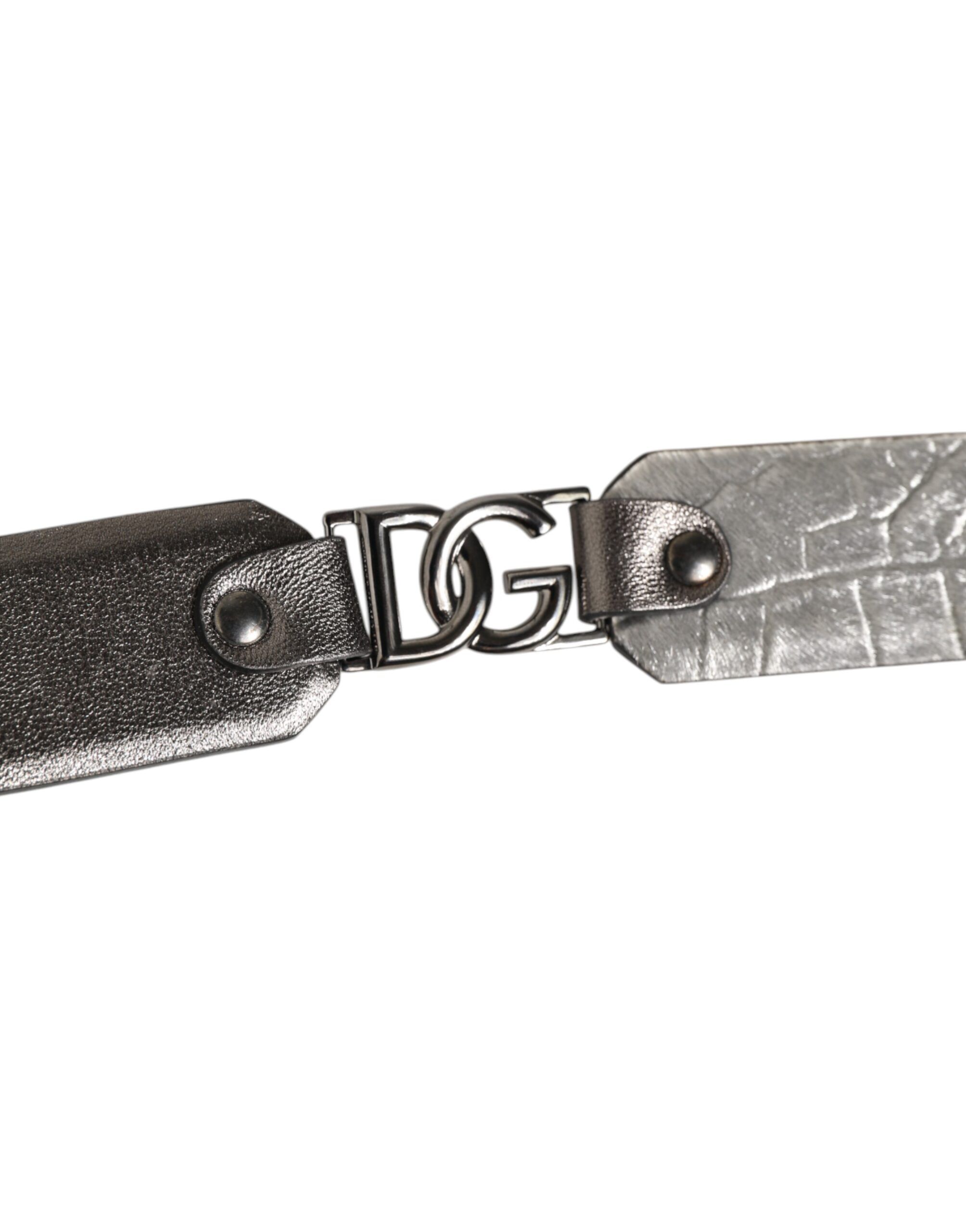 Black Silver Pebbled Texture Leather Buckle Men Men's Belt - Dolce & Gabbana - Modalova