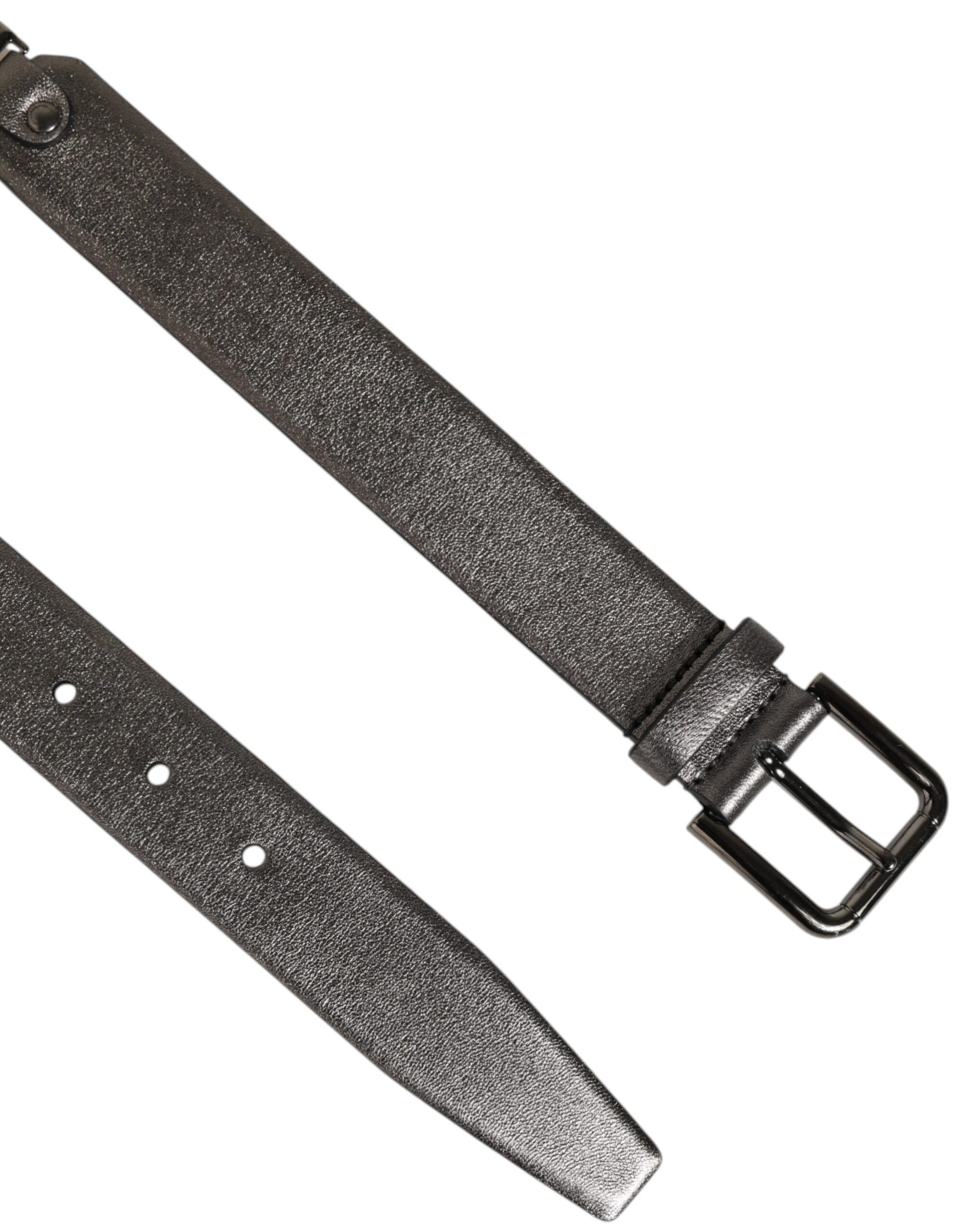 Black Silver Pebbled Texture Leather Buckle Men Men's Belt - Dolce & Gabbana - Modalova