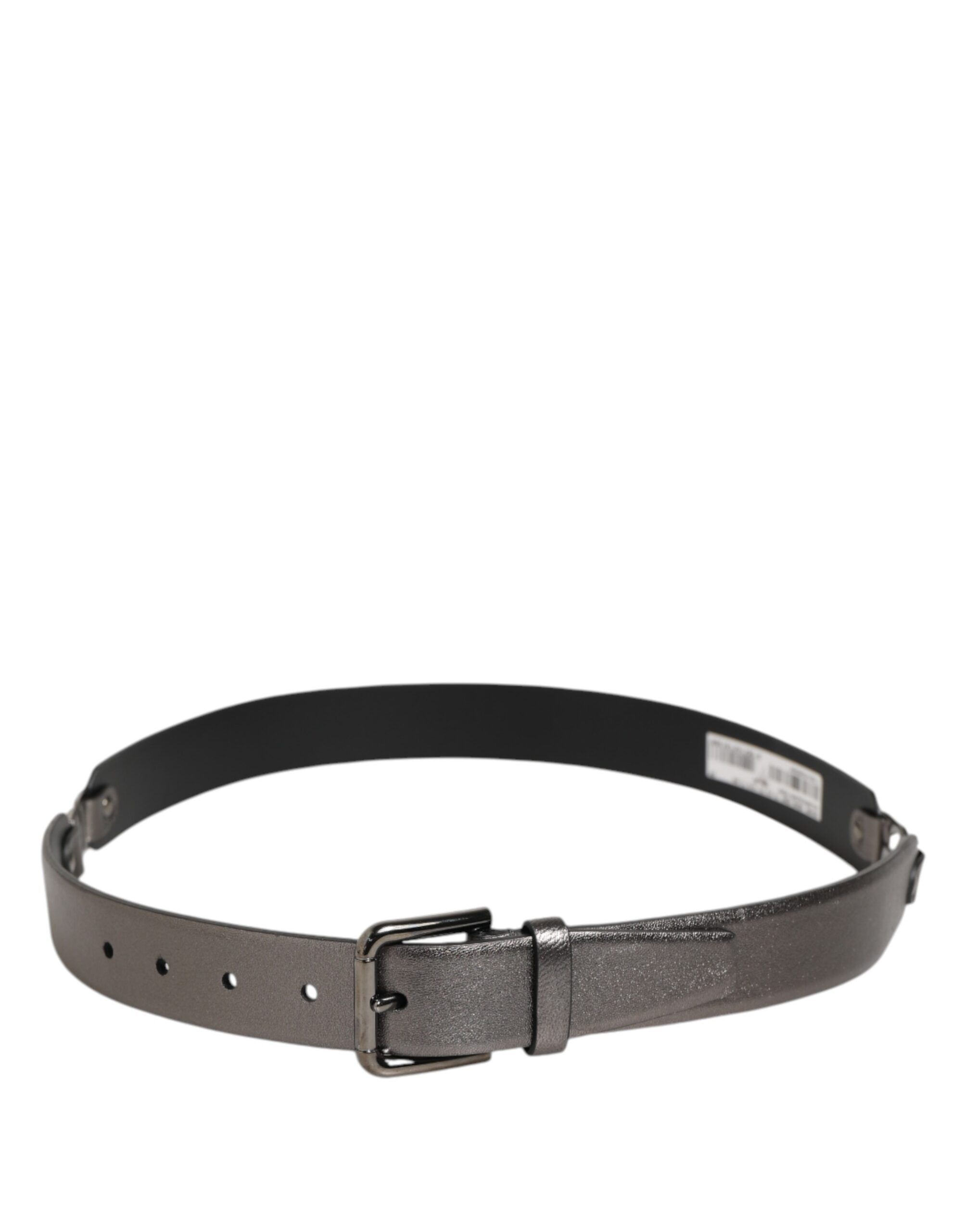 Black Silver Pebbled Texture Leather Buckle Men Men's Belt - Dolce & Gabbana - Modalova