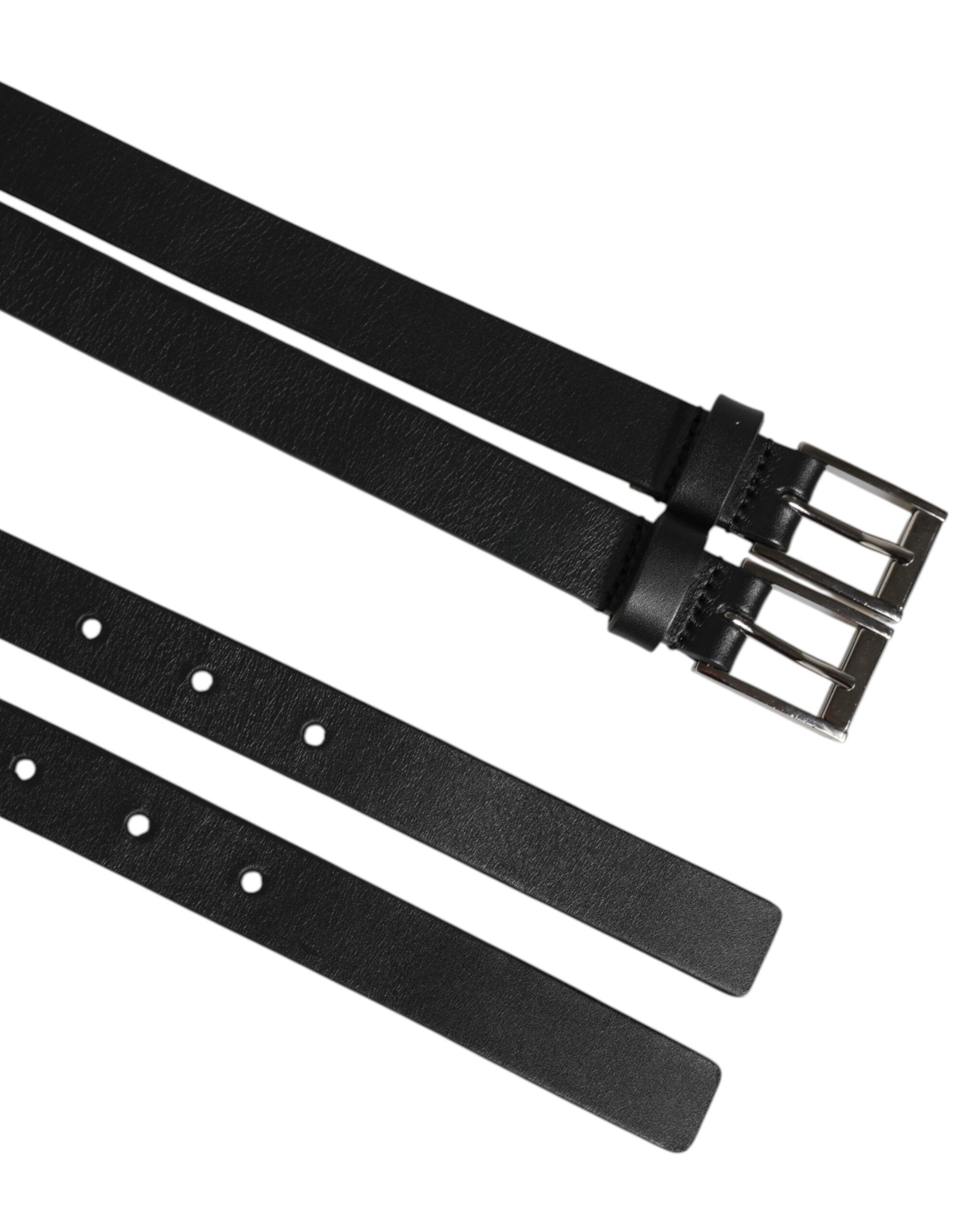 Double Strap Leather Silver Buckle Men's Belt - Dolce & Gabbana - Modalova