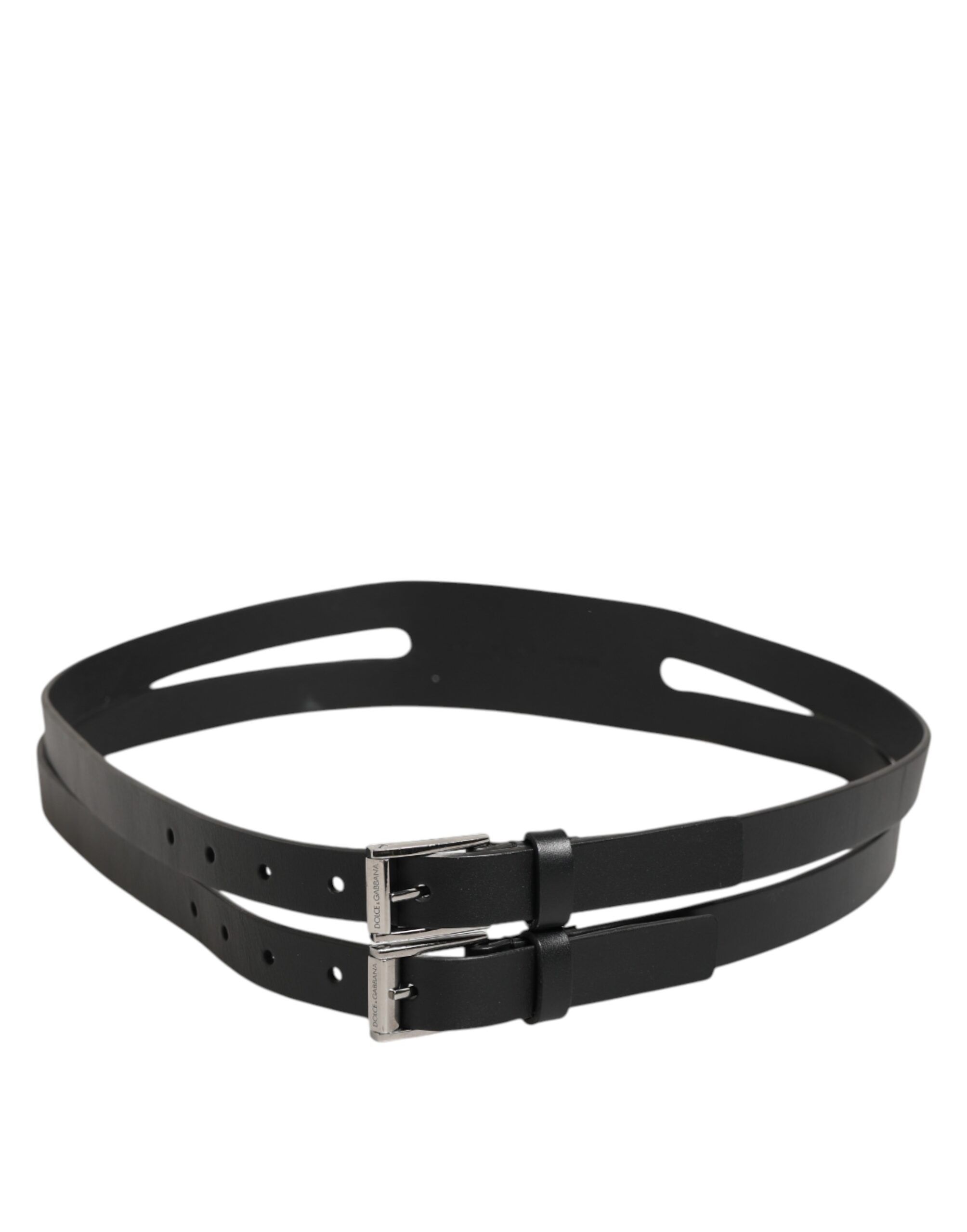 Double Strap Leather Silver Buckle Men's Belt - Dolce & Gabbana - Modalova