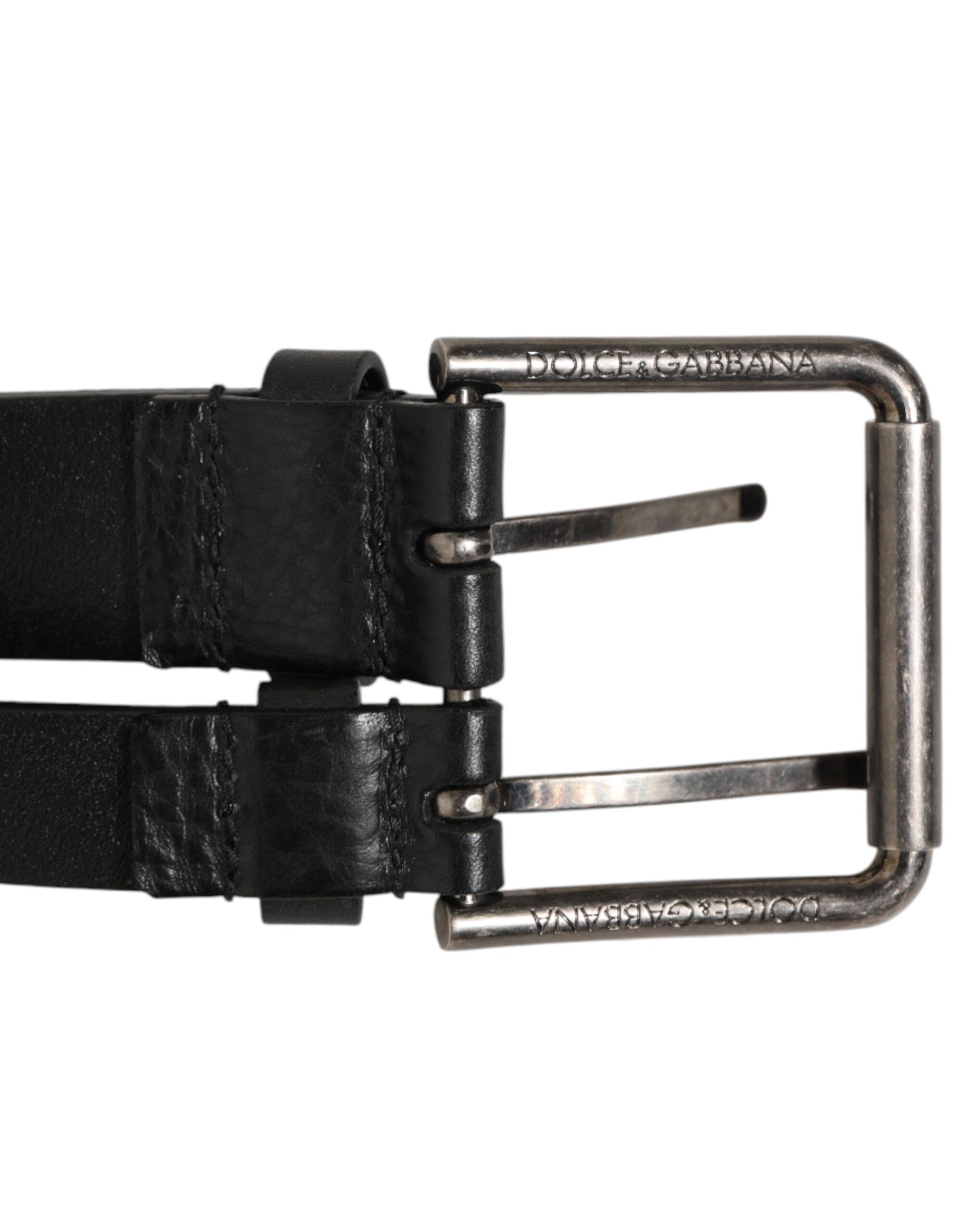 Double Strap Leather Silver Buckle Men's Belt - Dolce & Gabbana - Modalova