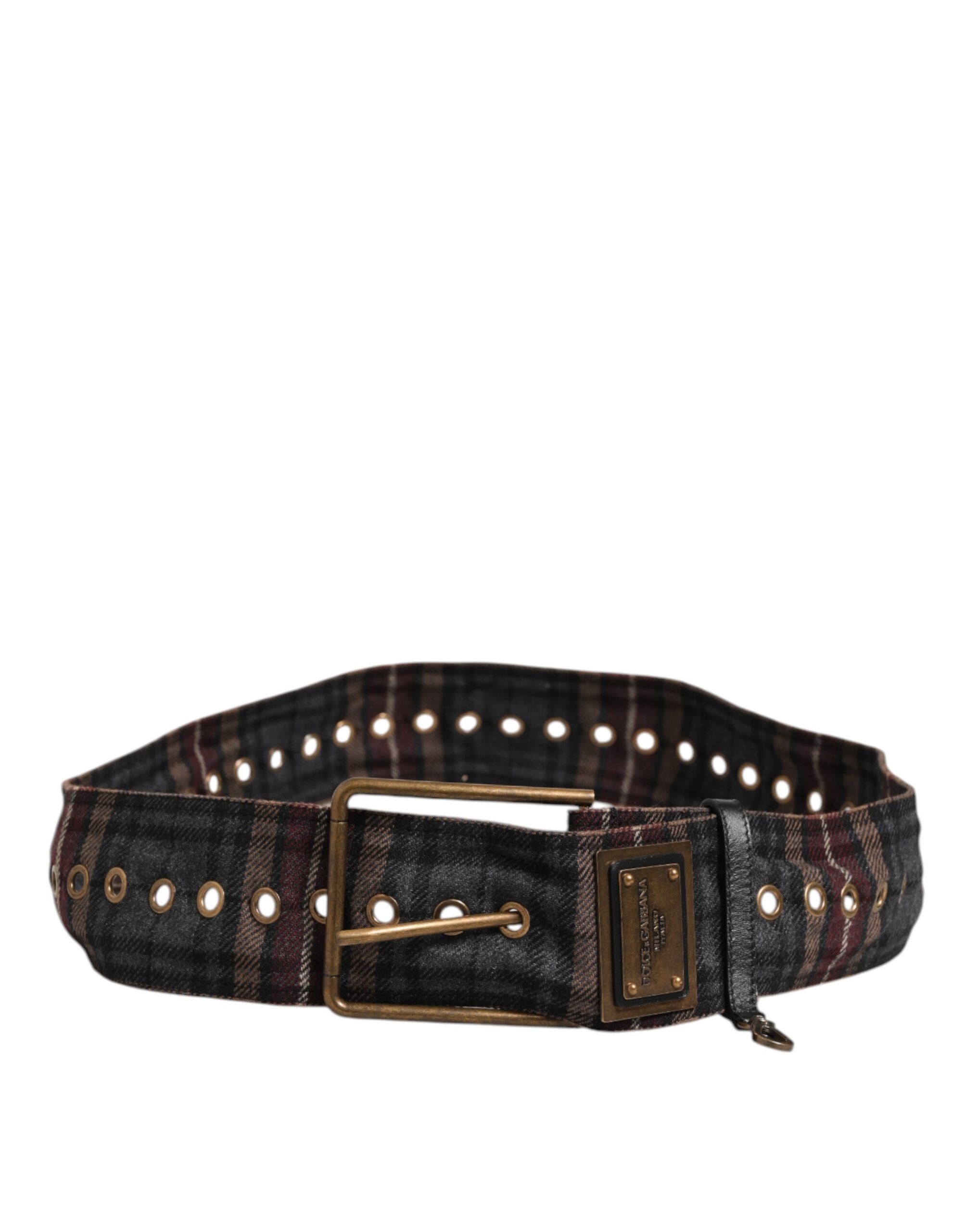 Plaid Fabric Logo Plate Brass Buckle Men's Belt - Dolce & Gabbana - Modalova