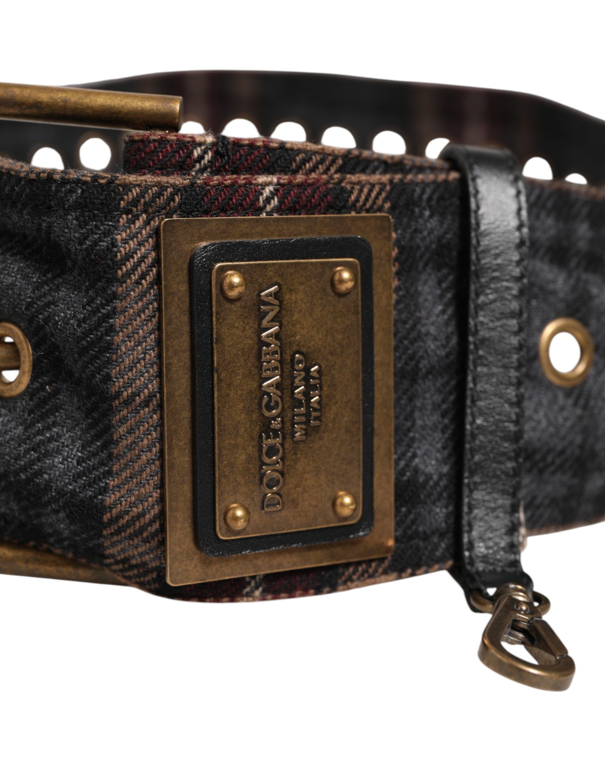 Plaid Fabric Logo Plate Brass Buckle Men's Belt - Dolce & Gabbana - Modalova