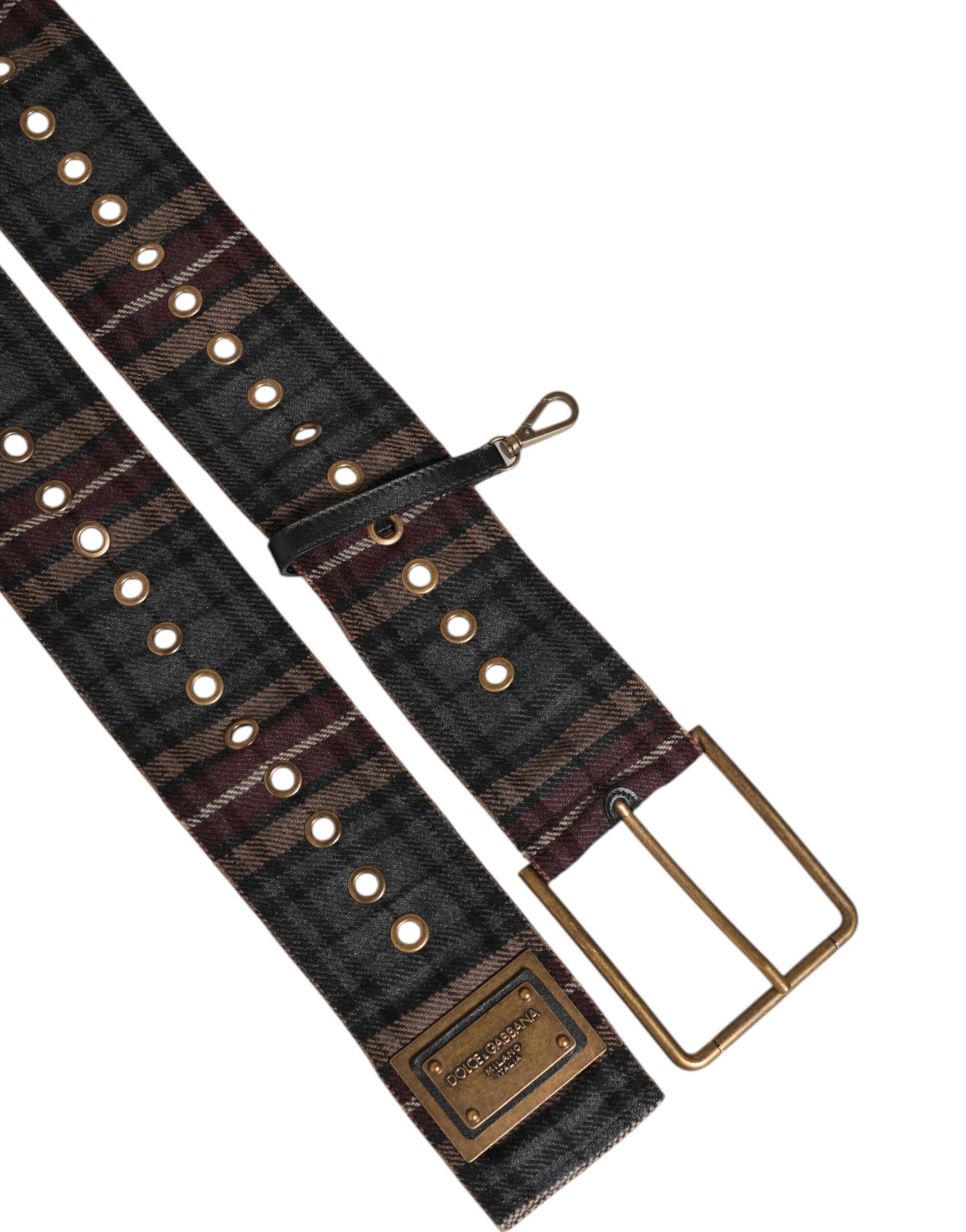 Plaid Fabric Logo Plate Brass Buckle Men's Belt - Dolce & Gabbana - Modalova