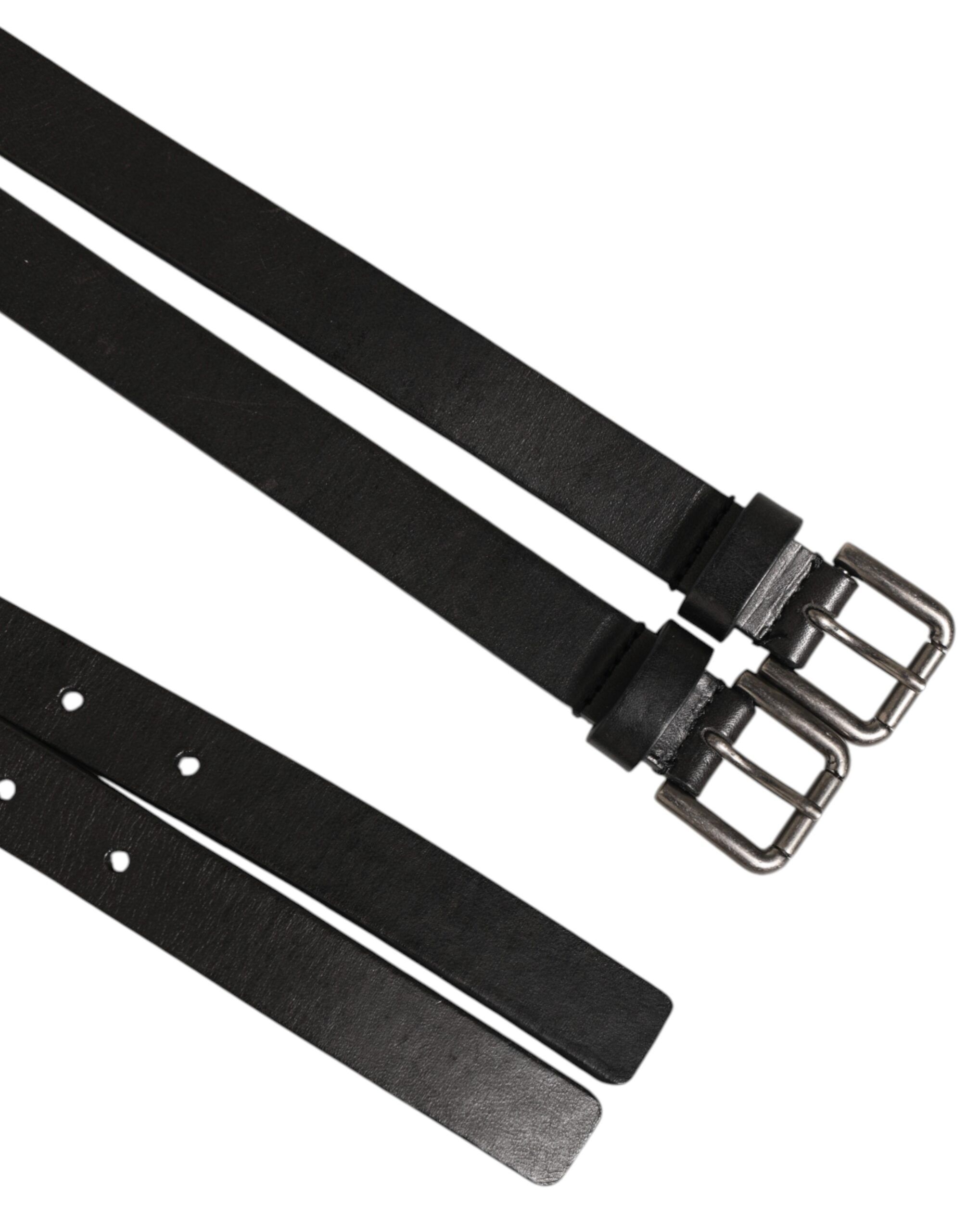 Double Strap Leather Silver Buckle Men's Belt - Dolce & Gabbana - Modalova